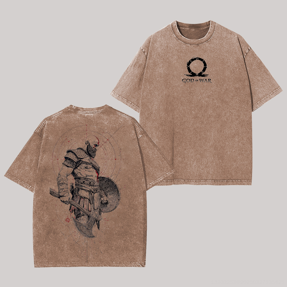 God of War Kratos Printed Unisex Washed T-Shirt Image - 7