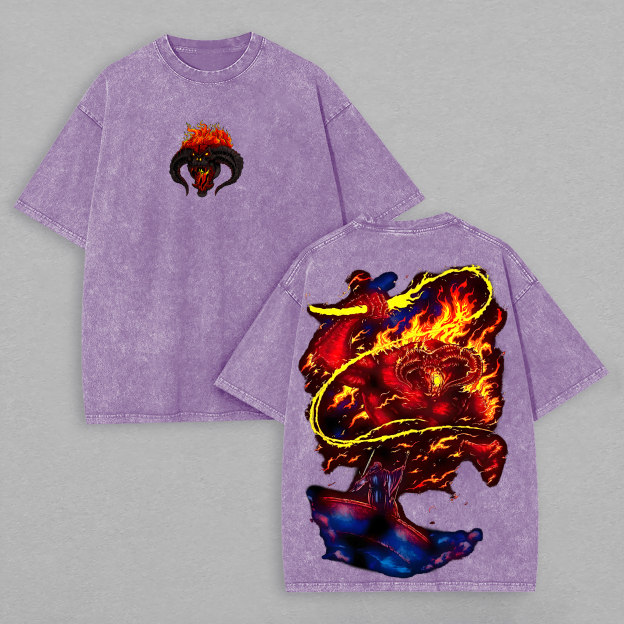 Balrog of Moria Printed Unisex Washed T-Shirt Image - 9