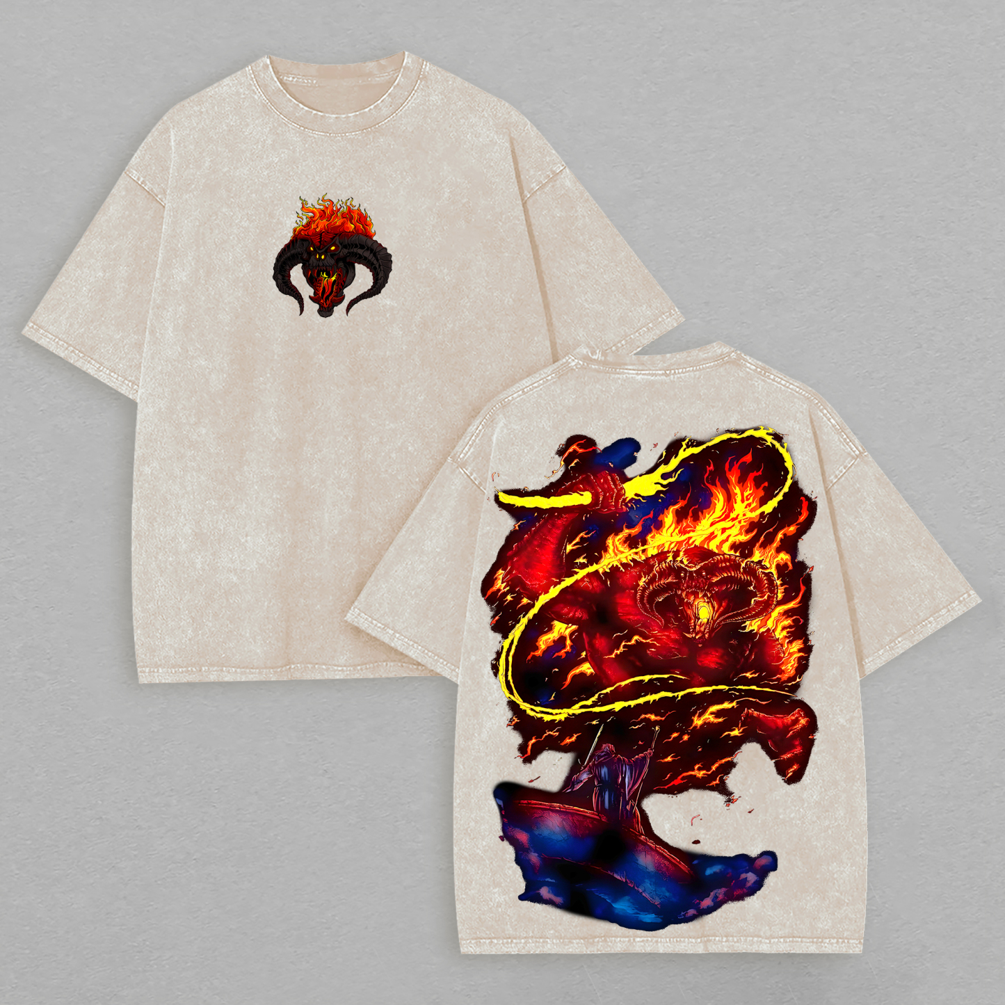 Balrog of Moria Printed Unisex Washed T-Shirt Image - 6