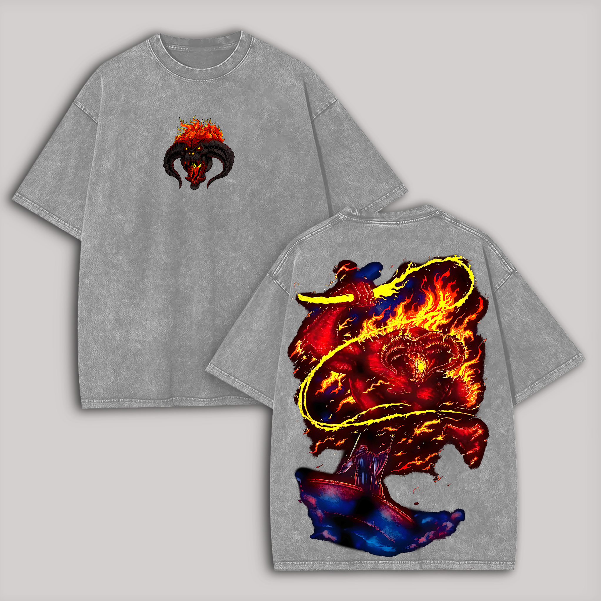 Balrog of Moria Printed Unisex Washed T-Shirt Image - 5