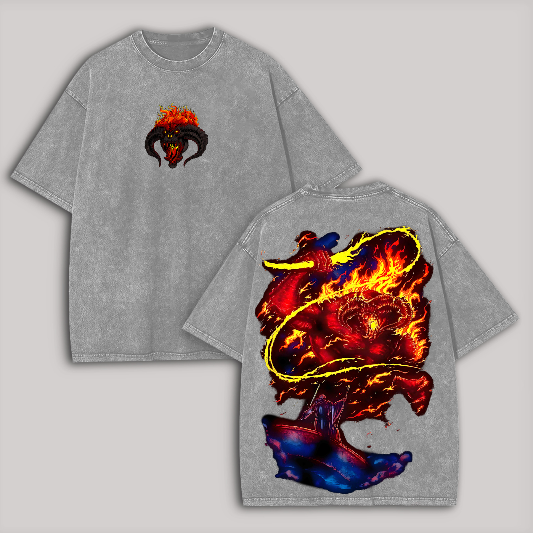 Balrog of Moria Printed Unisex Washed T-Shirt Image - 5