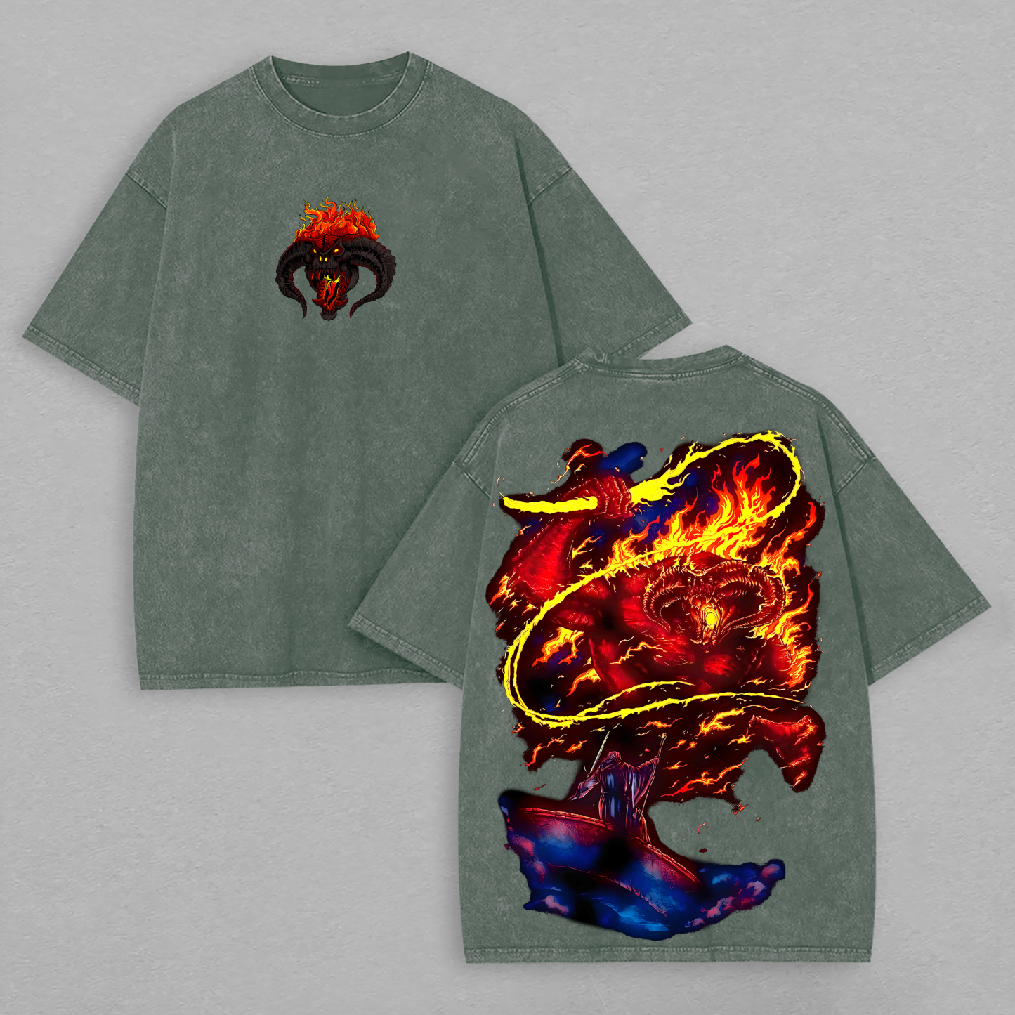Balrog of Moria Printed Unisex Washed T-Shirt Image - 8