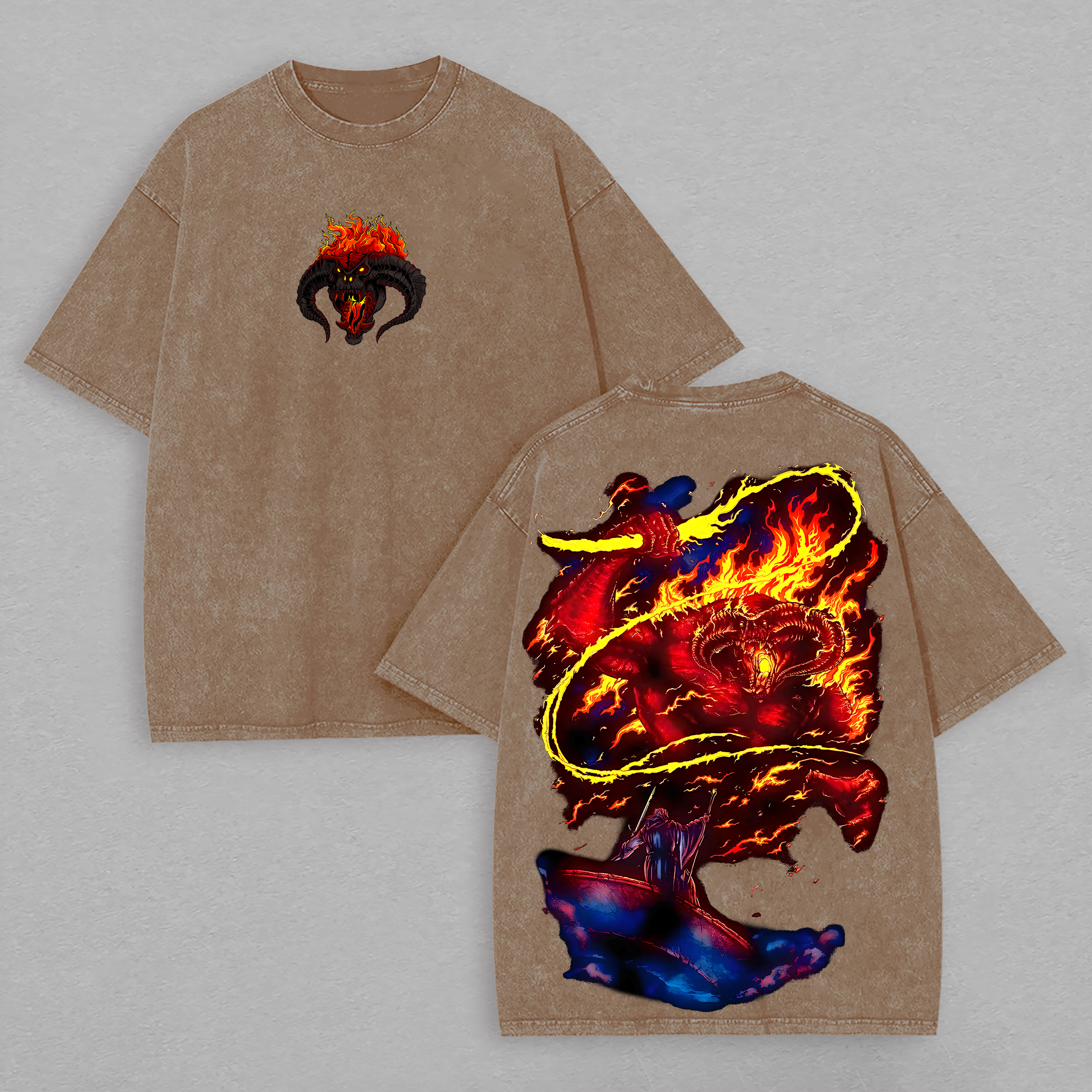 Balrog of Moria Printed Unisex Washed T-Shirt Image - 7