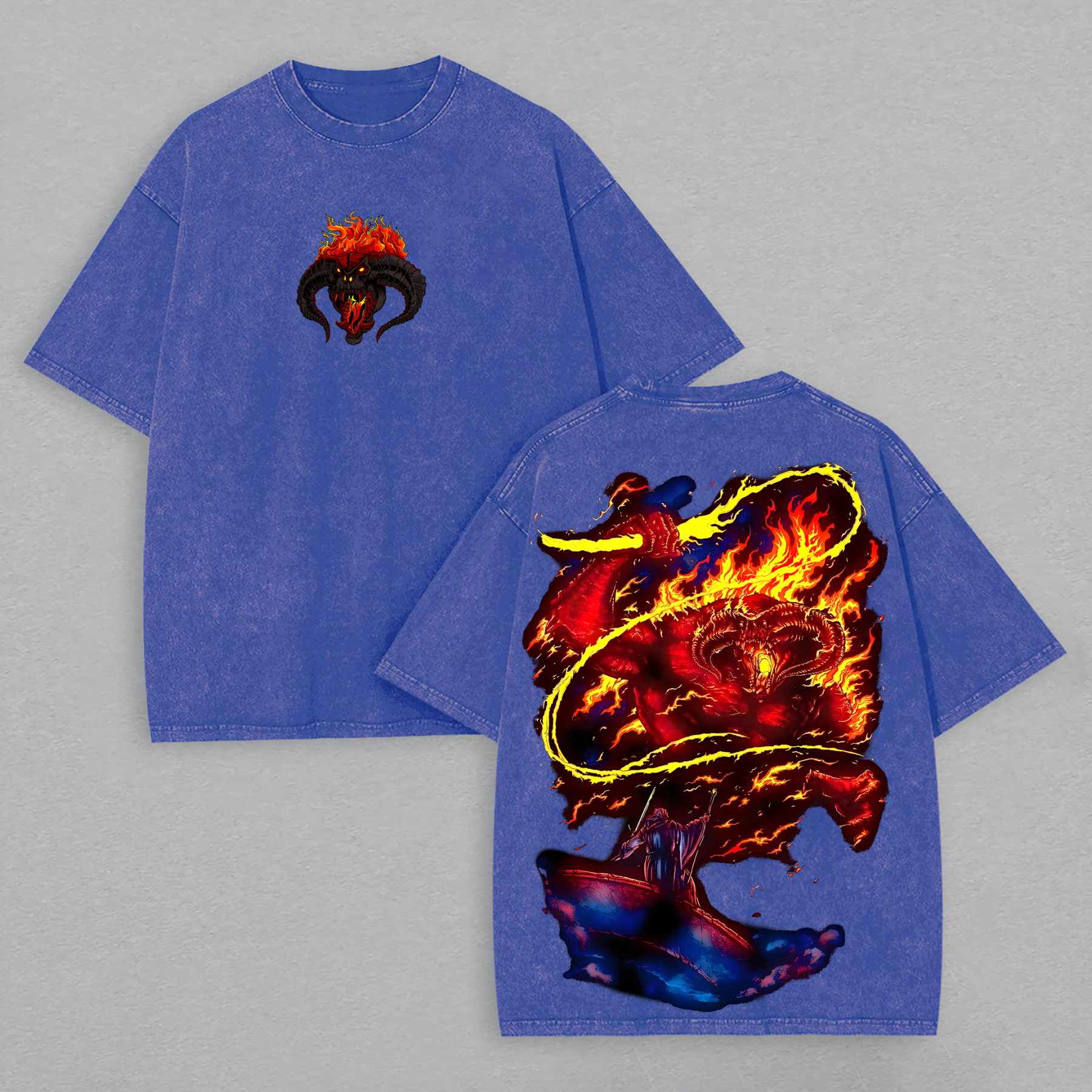 Balrog of Moria Printed Unisex Washed T-Shirt Image - 11