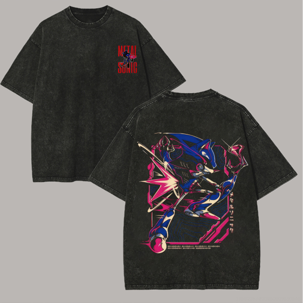  Metal Sonic Printed Unisex Washed T-Shirt Image - 1