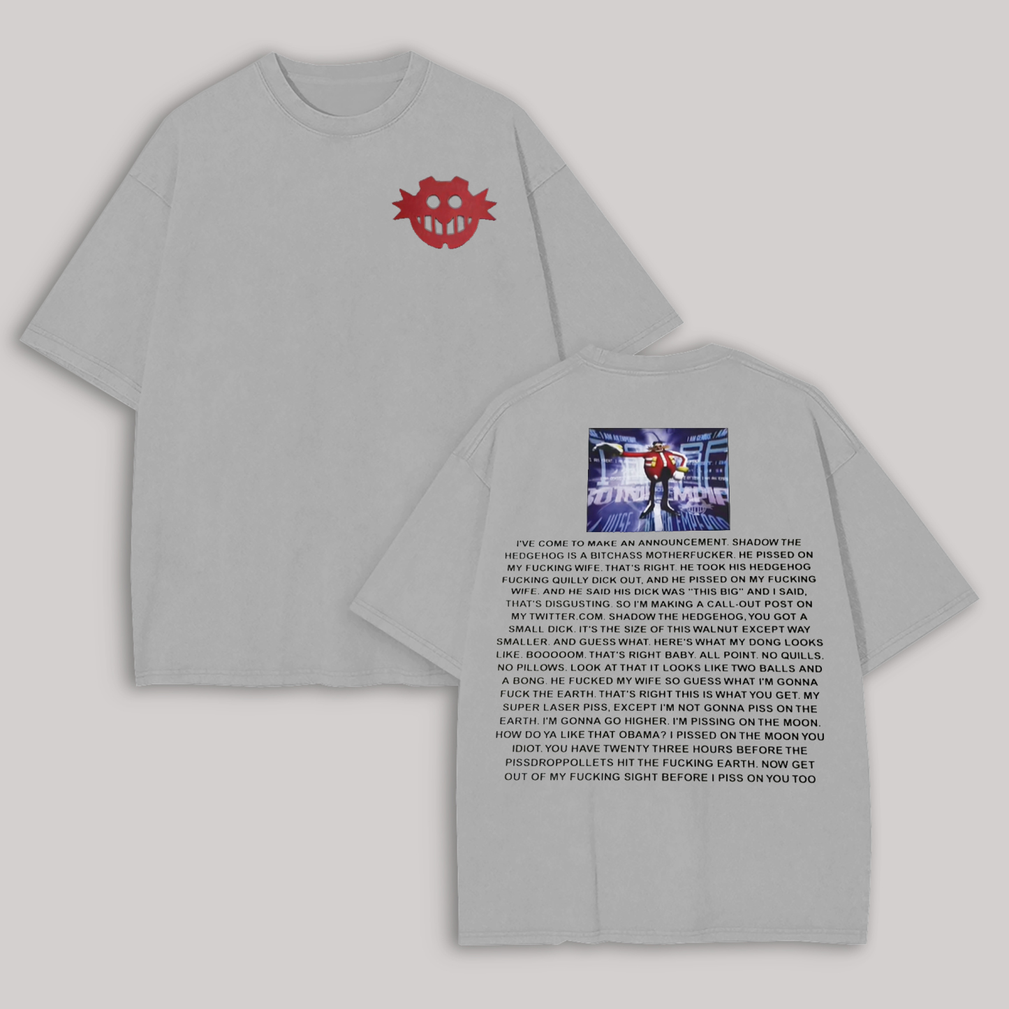 Dr. Eggman Sonic the Hedgehog Meme Printed Oversized Unisex T-shirt Image - 17