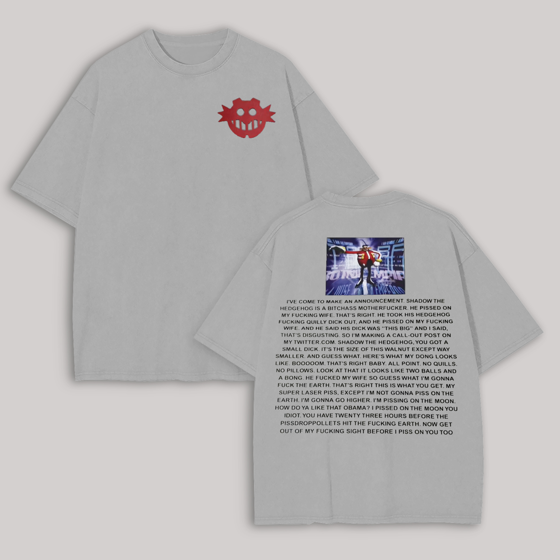 Dr. Eggman Sonic the Hedgehog Meme Printed Oversized Unisex T-shirt Image - 17