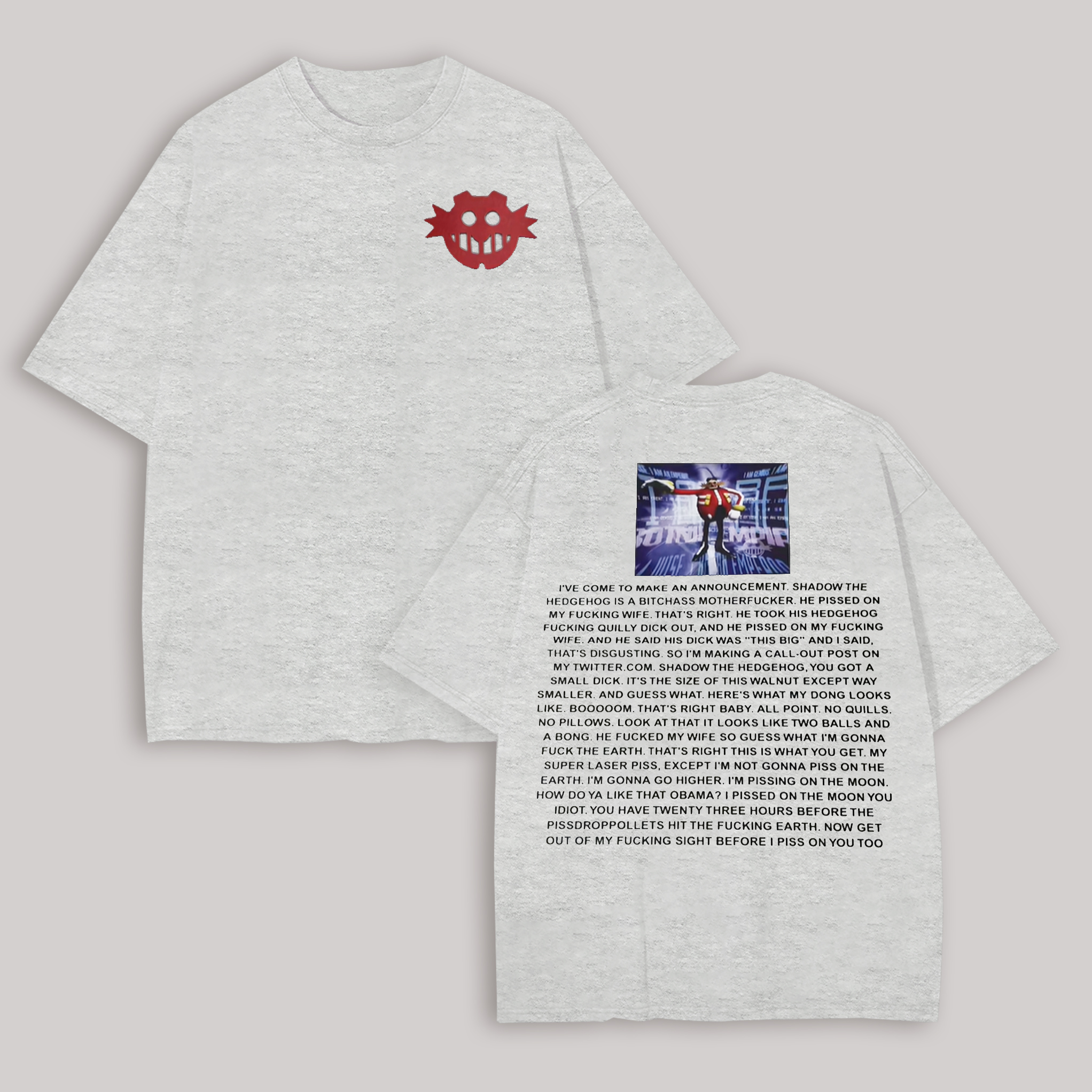 Dr. Eggman Sonic the Hedgehog Meme Printed Oversized Unisex T-shirt Image - 3