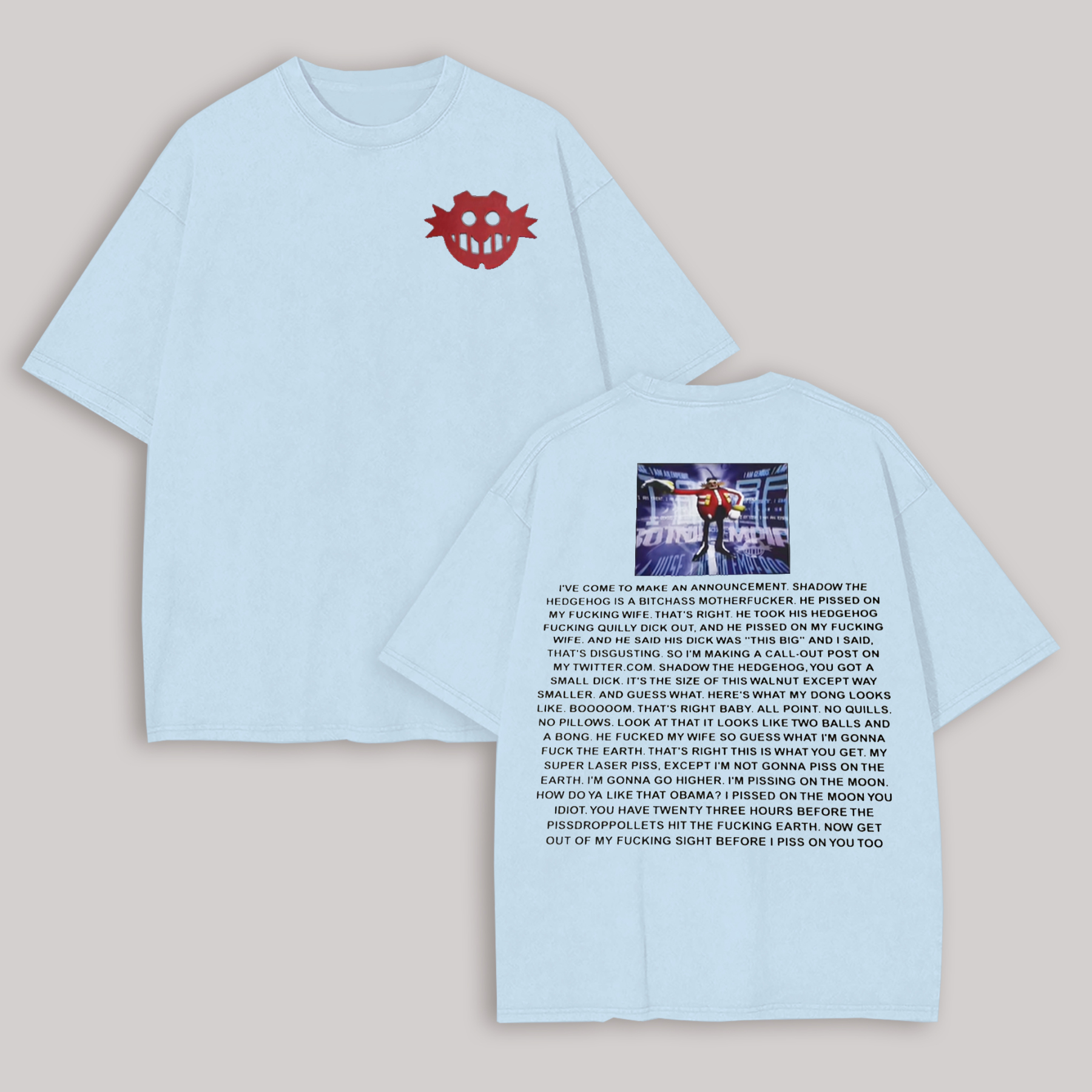 Dr. Eggman Sonic the Hedgehog Meme Printed Oversized Unisex T-shirt Image - 14