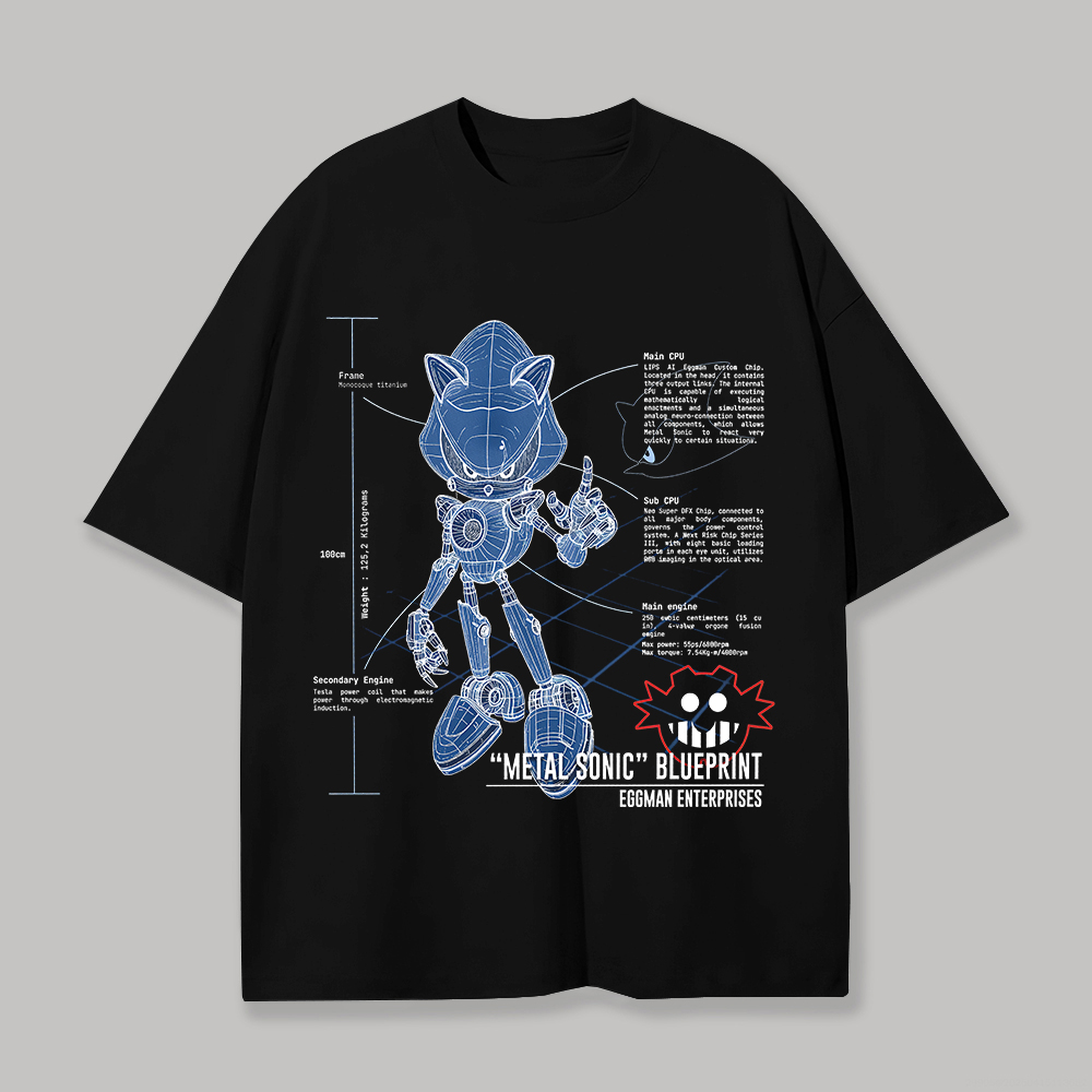  Metal Sonic Printed Unisex Oversized T-shirt Image - 1