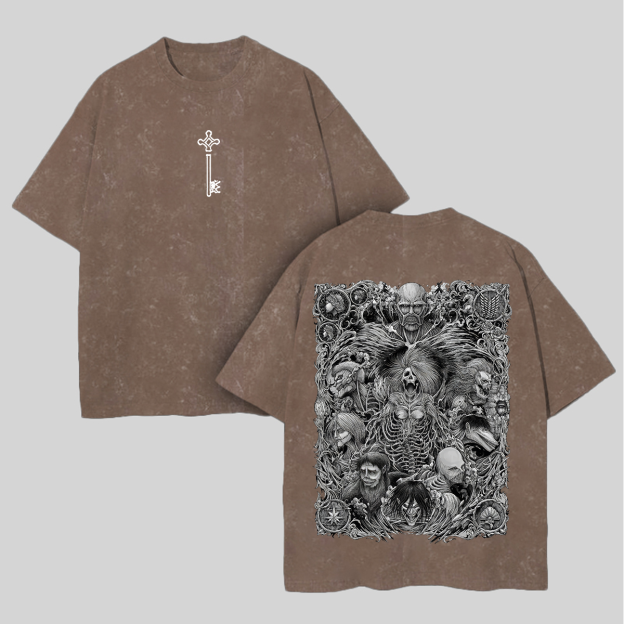 Attack on Titan Oversize Washed T-Shirt Image - 7