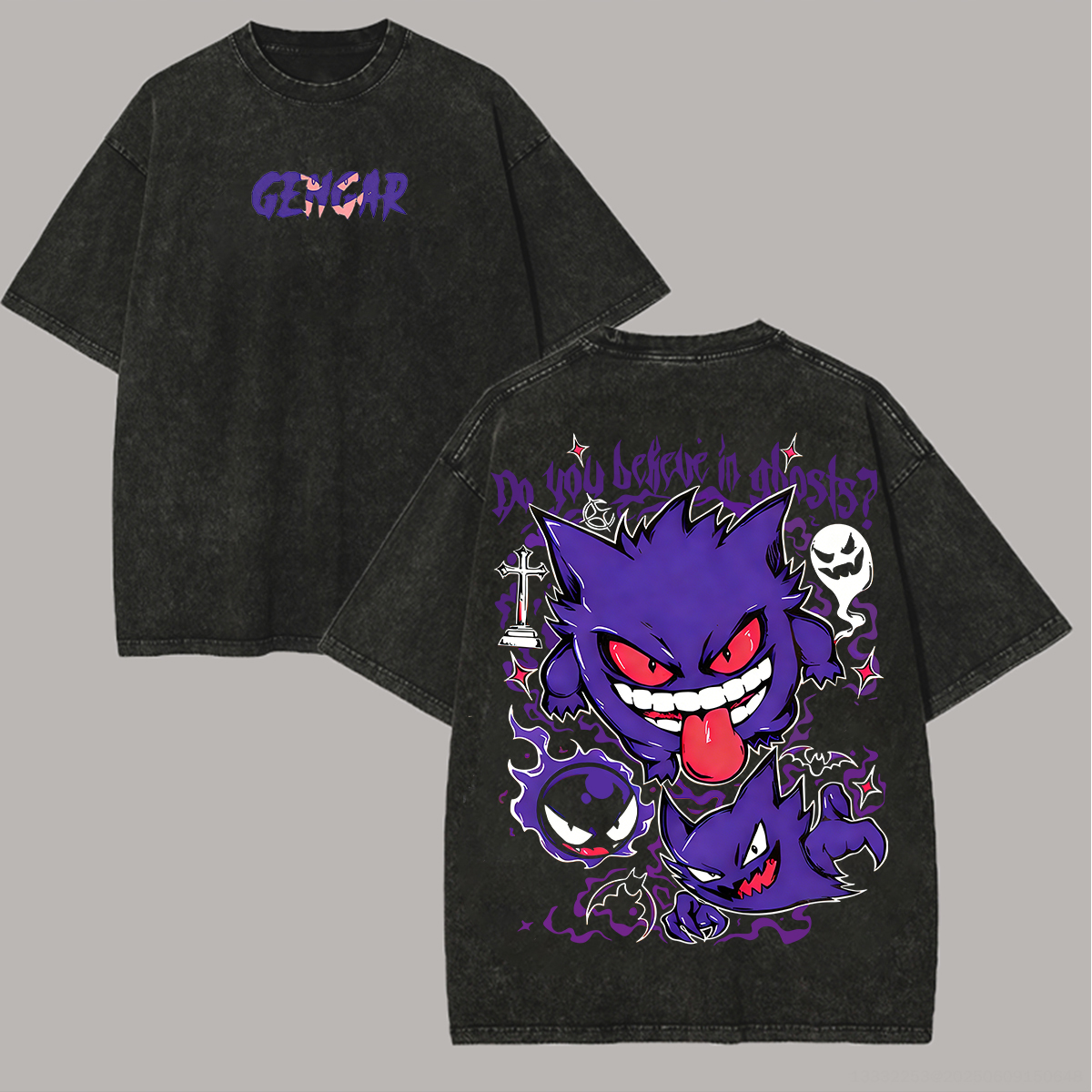  Gengar Printed Unisex Washed T-Shirt Image - 1