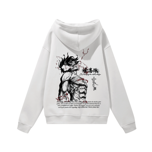 Attack on Titan Eren Yeager Printed Unisex Heavyweight Hoodie with Drawstring Image - 4