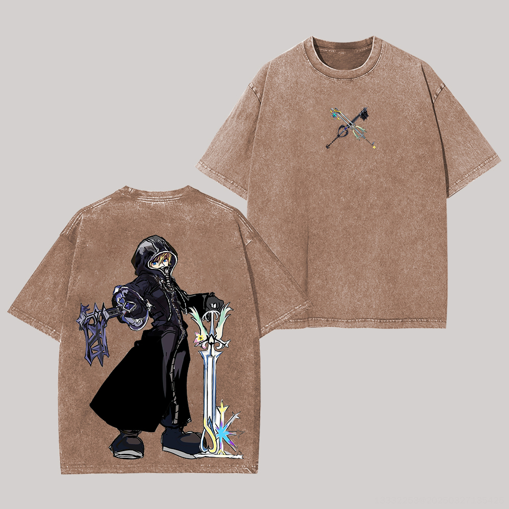 Kingdom Hearts Roxas Printed Unisex Washed T-Shirt Image - 3