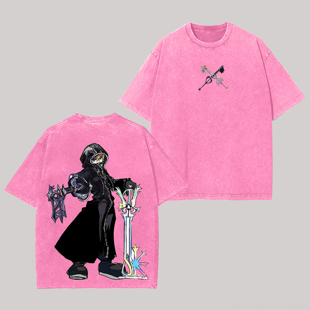 Kingdom Hearts Roxas Printed Unisex Washed T-Shirt Image - 2
