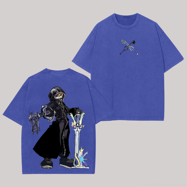 Kingdom Hearts Roxas Printed Unisex Washed T-Shirt Image - 4