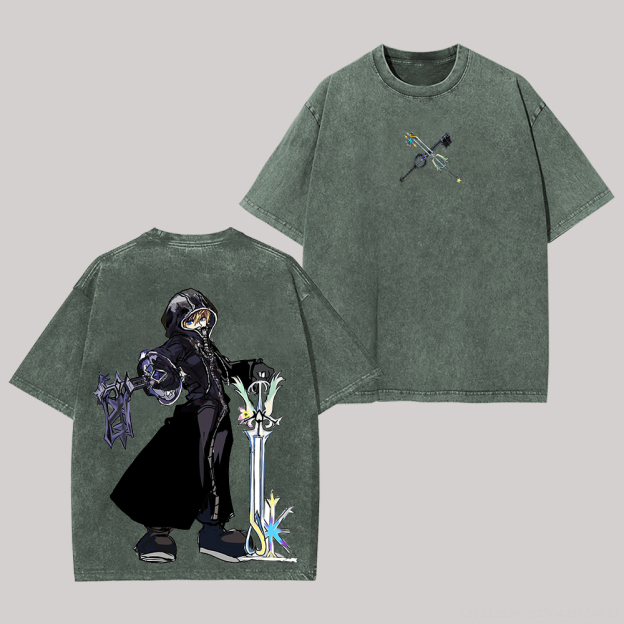 Kingdom Hearts Roxas Printed Unisex Washed T-Shirt Image - 5