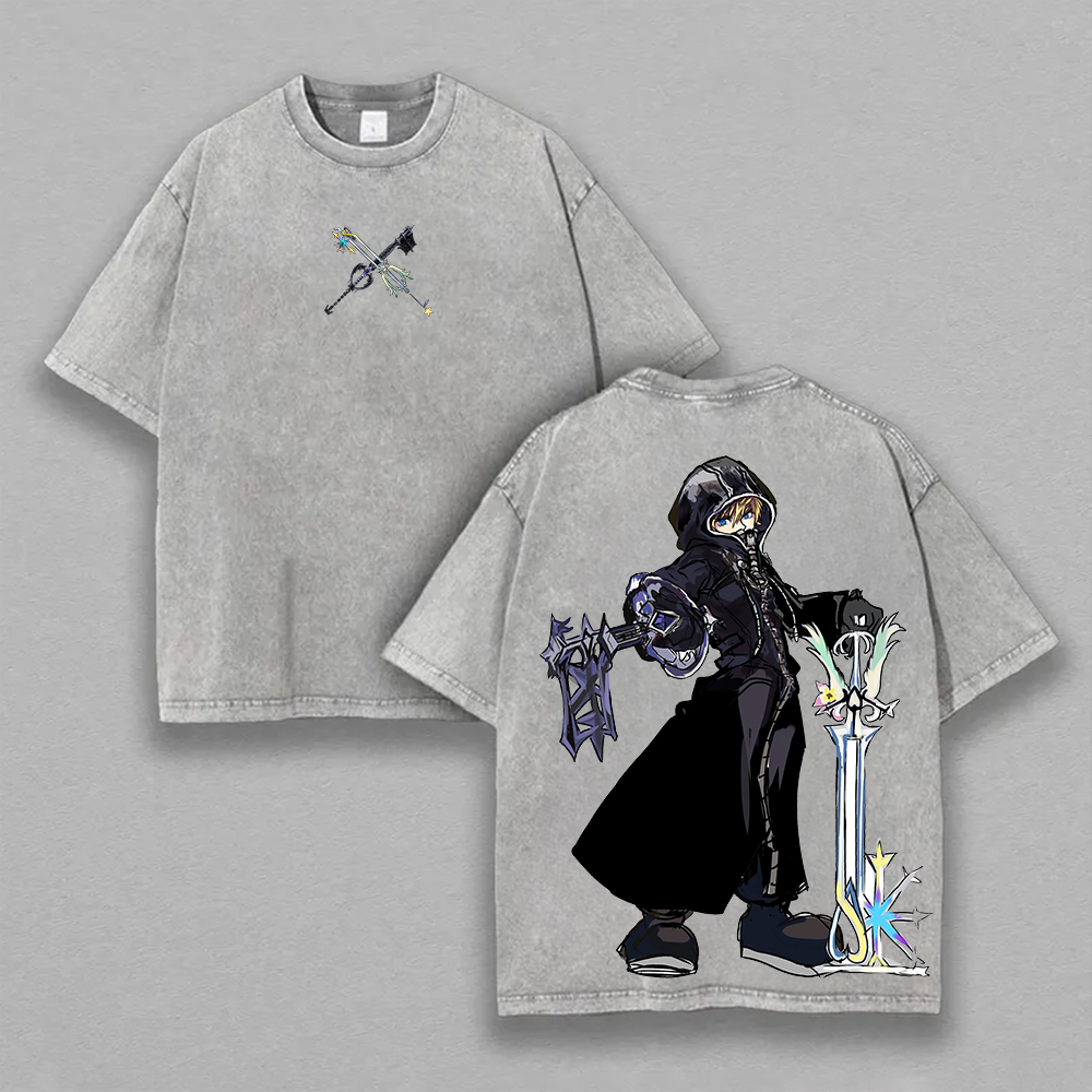 Kingdom Hearts Roxas Printed Unisex Washed T-Shirt Image - 6