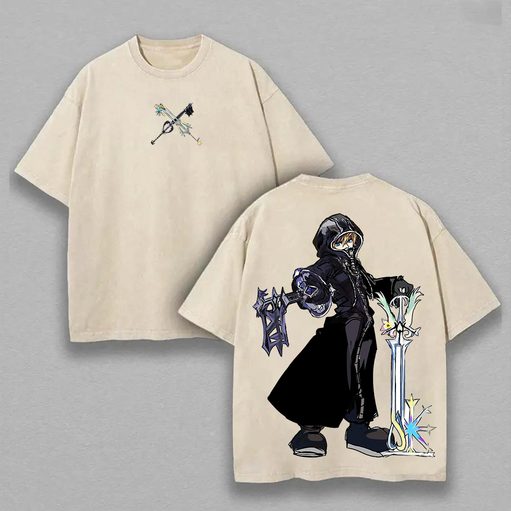 Kingdom Hearts Roxas Printed Unisex Washed T-Shirt Image - 7