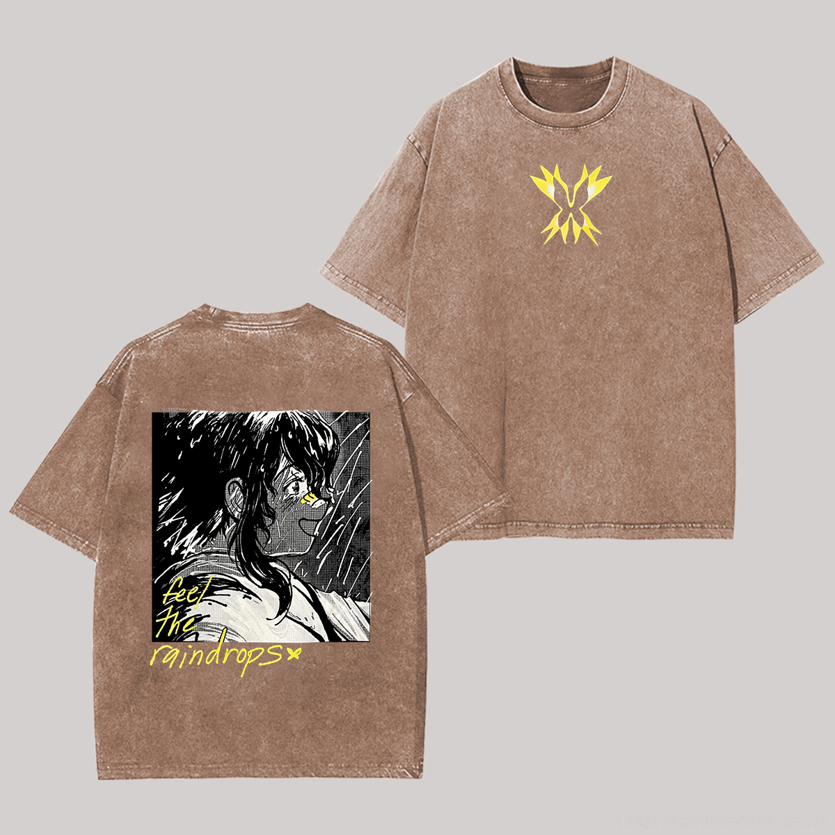 Until Then Feel the Raindrops Printed Unisex Washed T-Shirt Image - 5