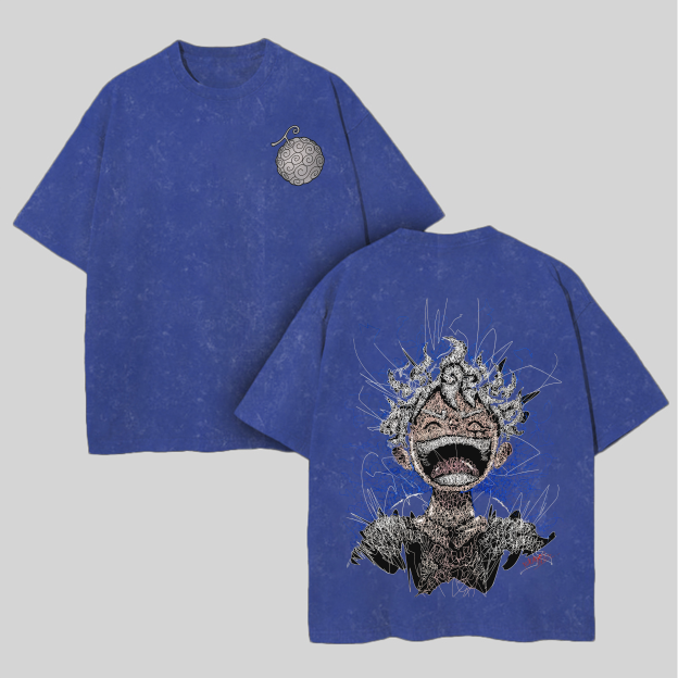 One Piece Monkey D. Luffy Printed Unisex Washed T-Shirt Image - 4