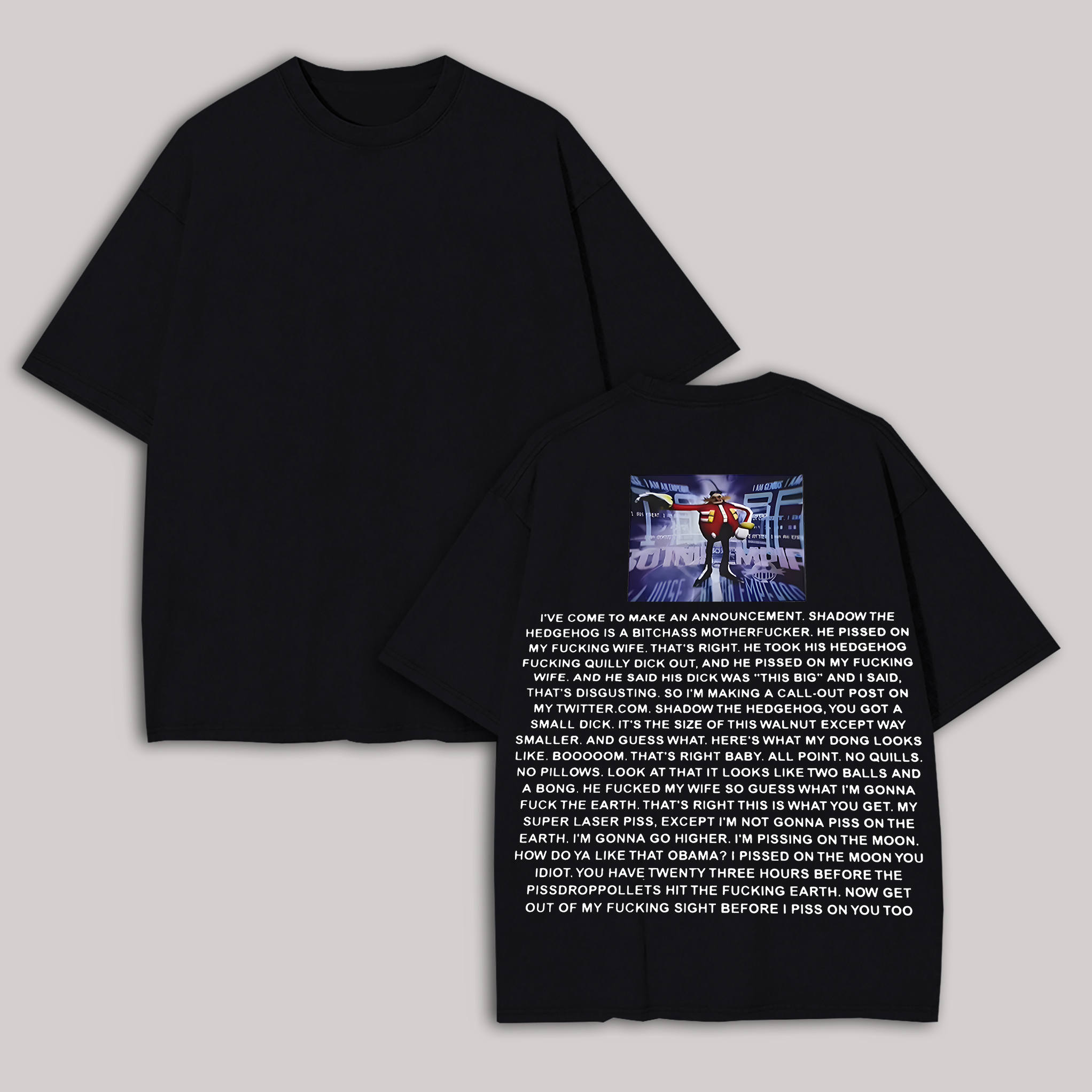 Dr. Eggman I've Come To Make An Announcement Printed Oversized Unisex T-shirt Image - 2