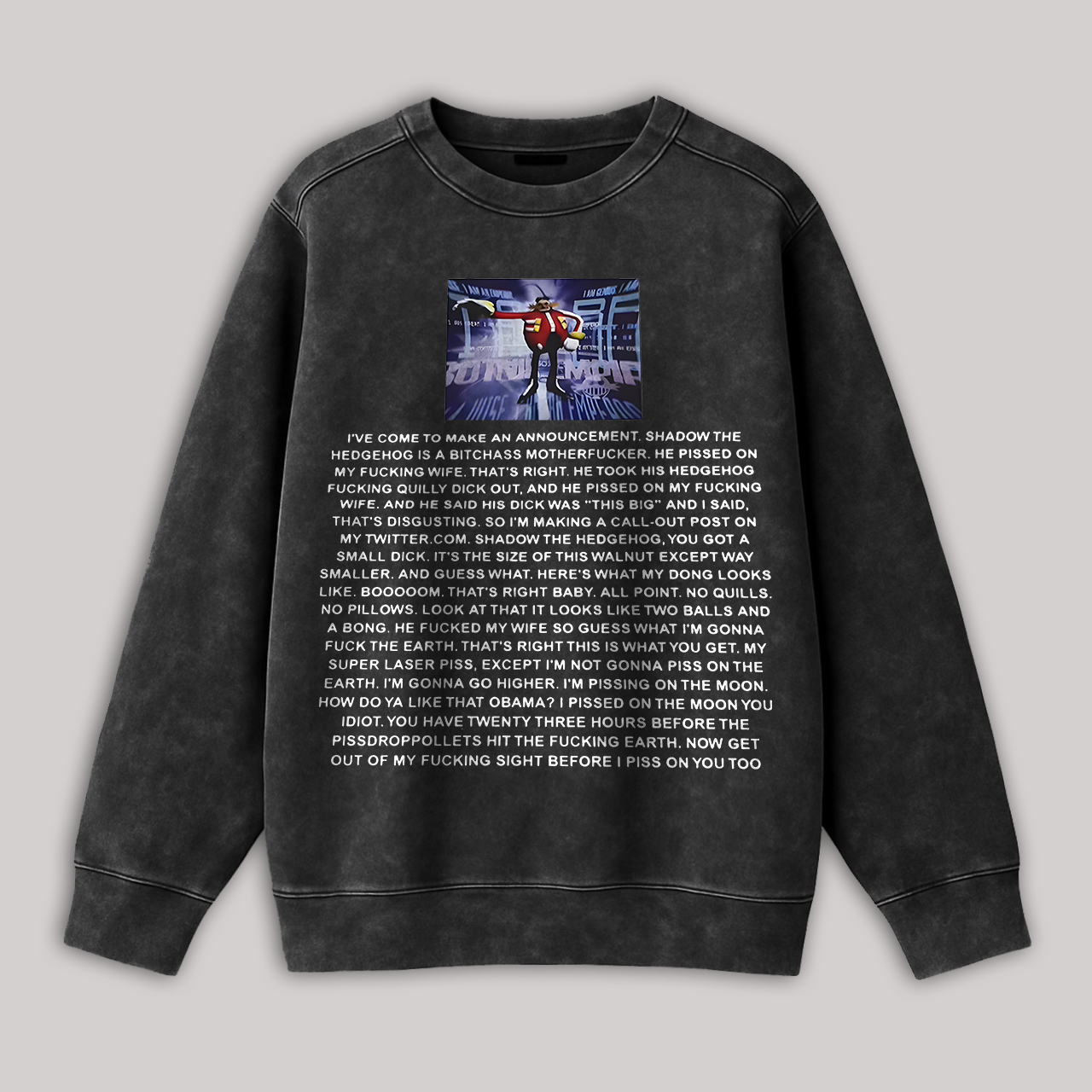 Sonic the Hedgehog Dr. Eggman Printed Men's Washed Sweatshirt Image - 1