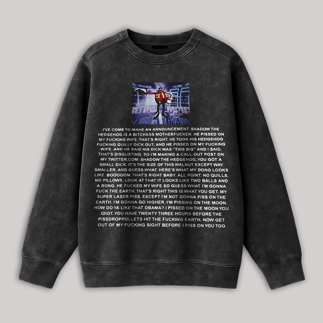 Sonic the Hedgehog Dr. Eggman Printed Men's Washed Sweatshirt Image - 1