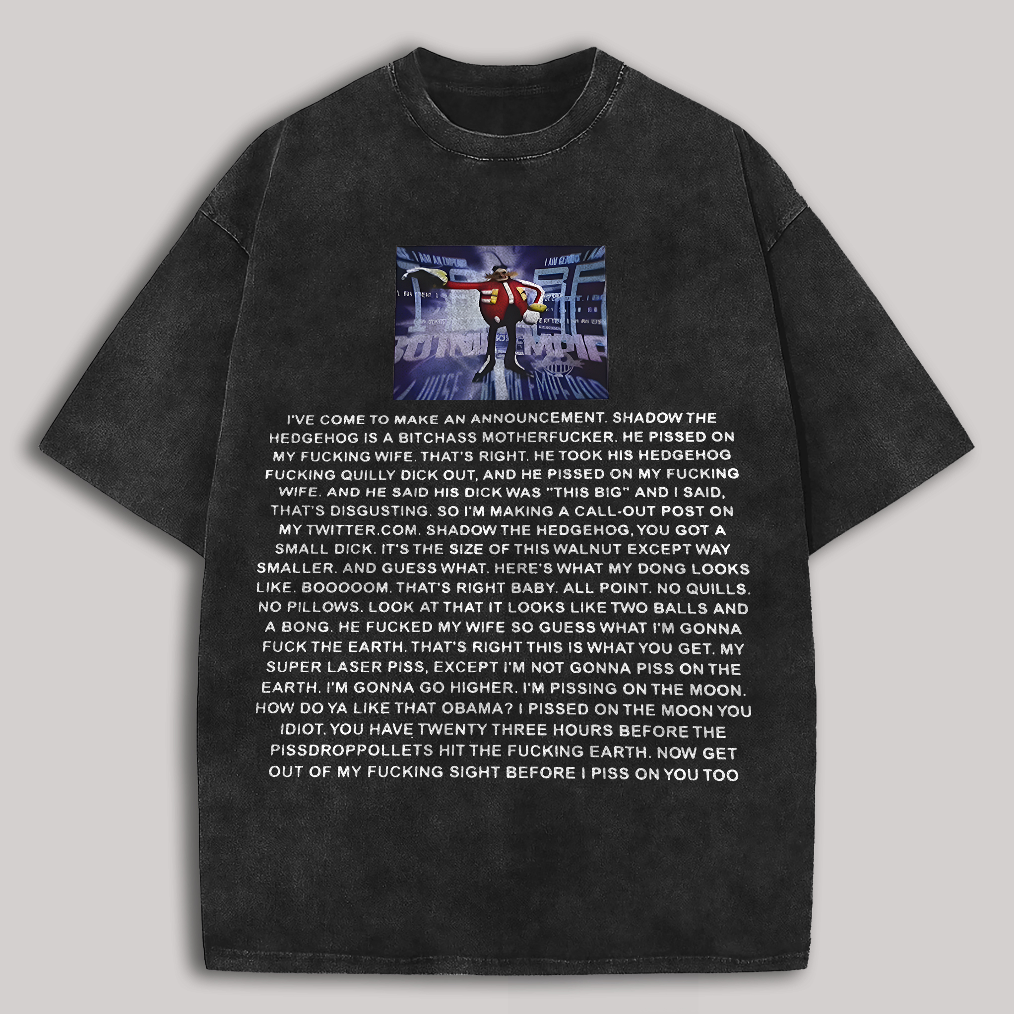 Sonic the Hedgehog Dr. Eggman Printed Unisex Washed T-Shirt Image - 1