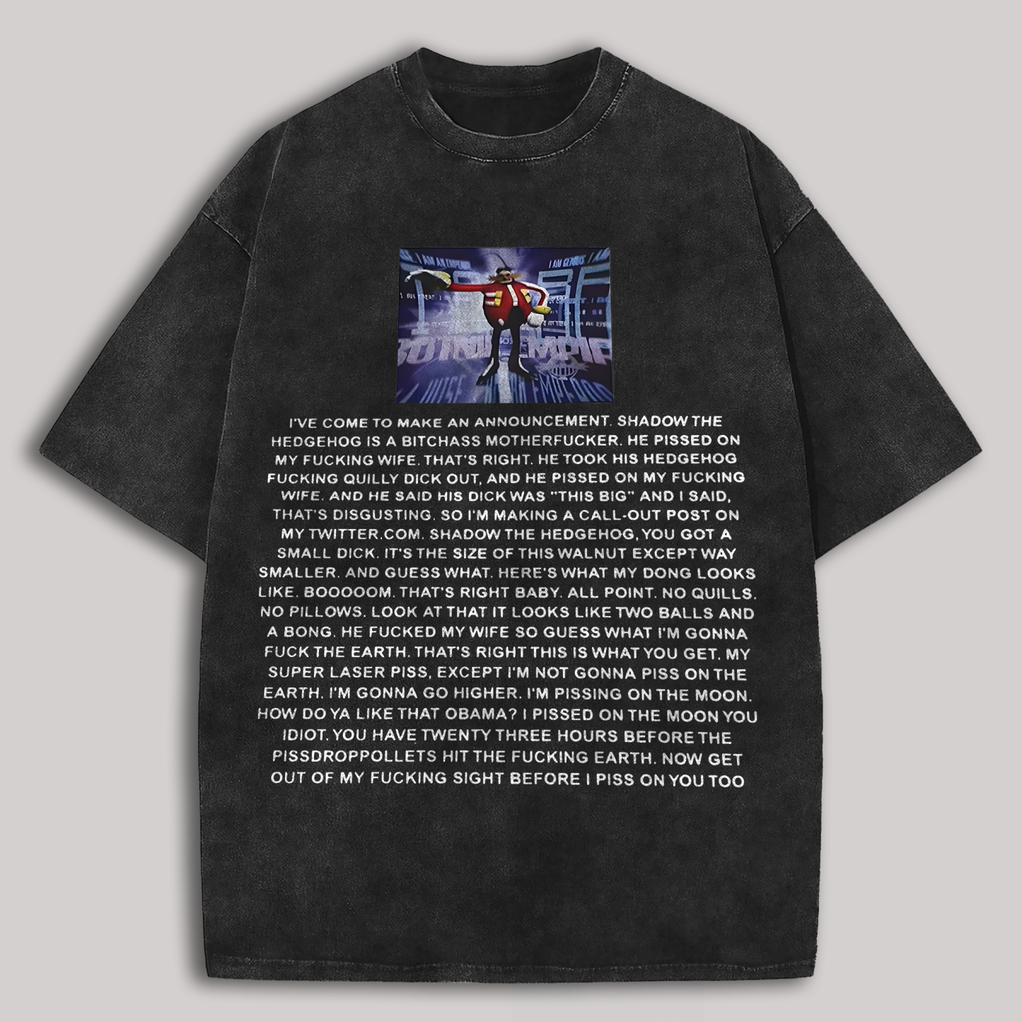 Sonic the Hedgehog Dr. Eggman Printed Unisex Washed T-Shirt Image - 1