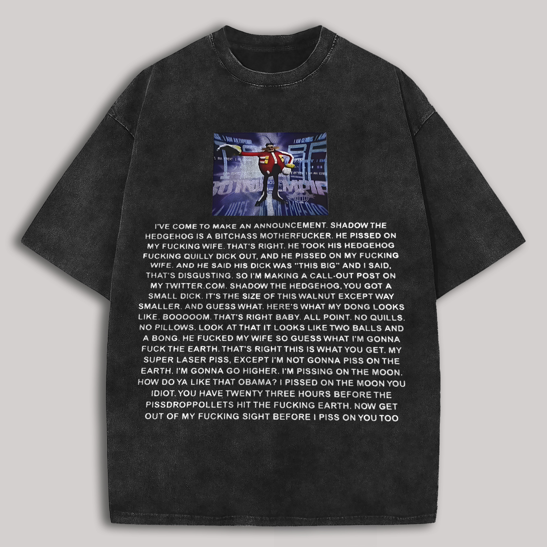 Sonic the Hedgehog Dr. Eggman Printed Unisex Washed T-Shirt Image - 1