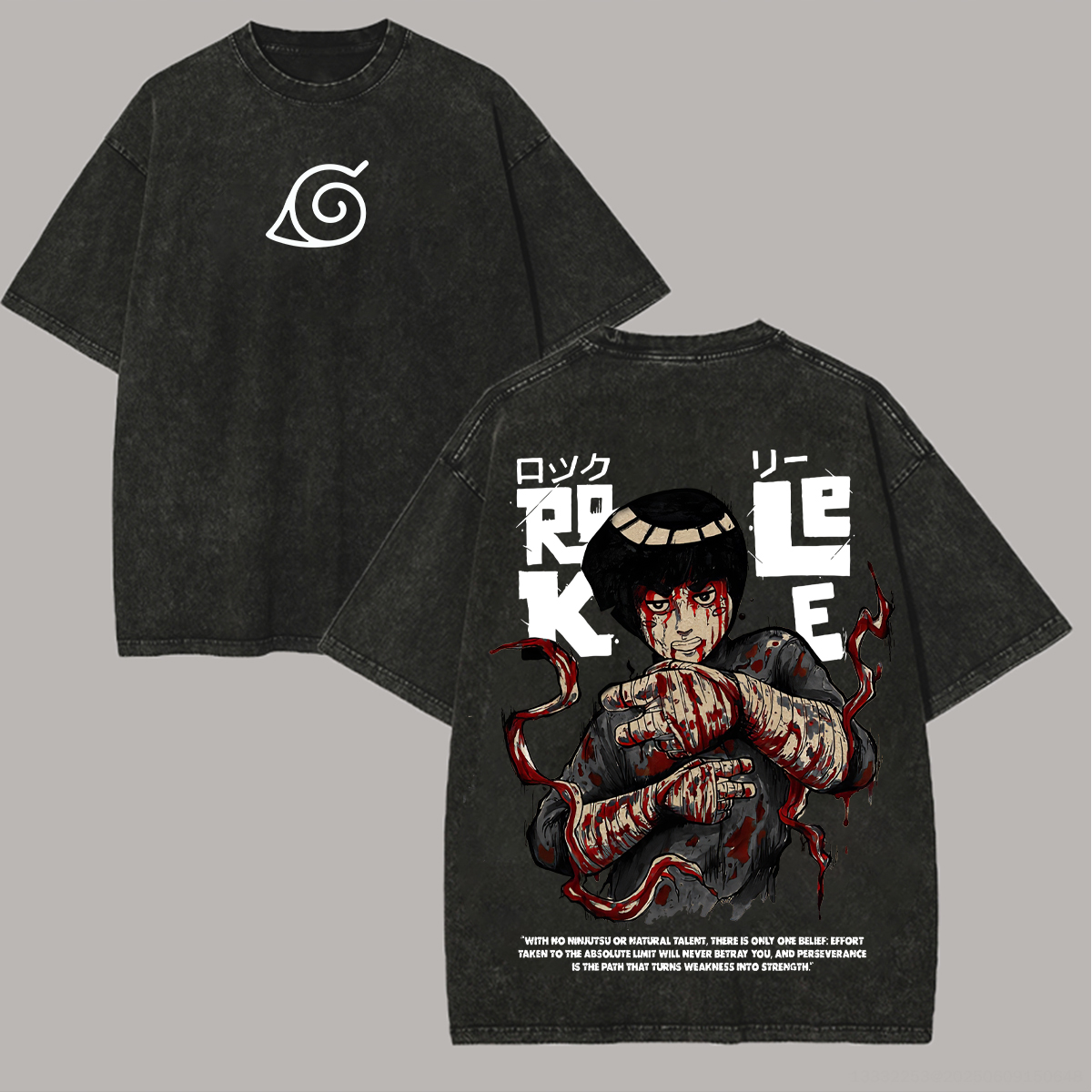 Naruto Rock Lee Printed Unisex Washed T-Shirt Image - 1
