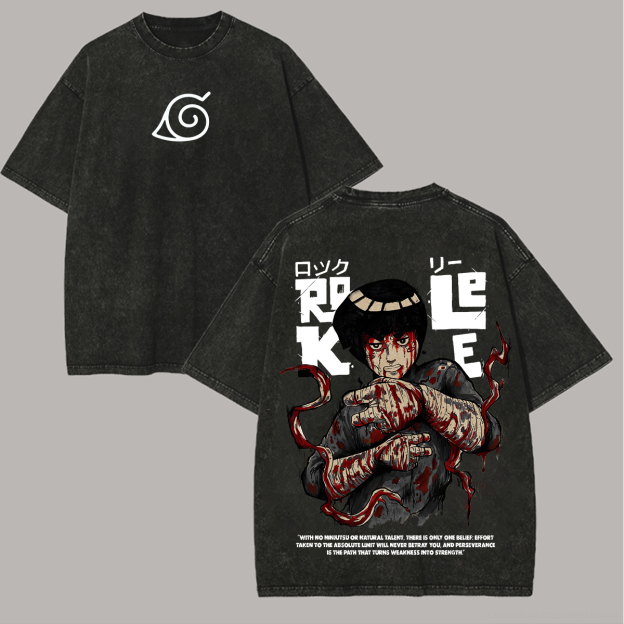 Naruto Rock Lee Printed Unisex Washed T-Shirt Image - 1