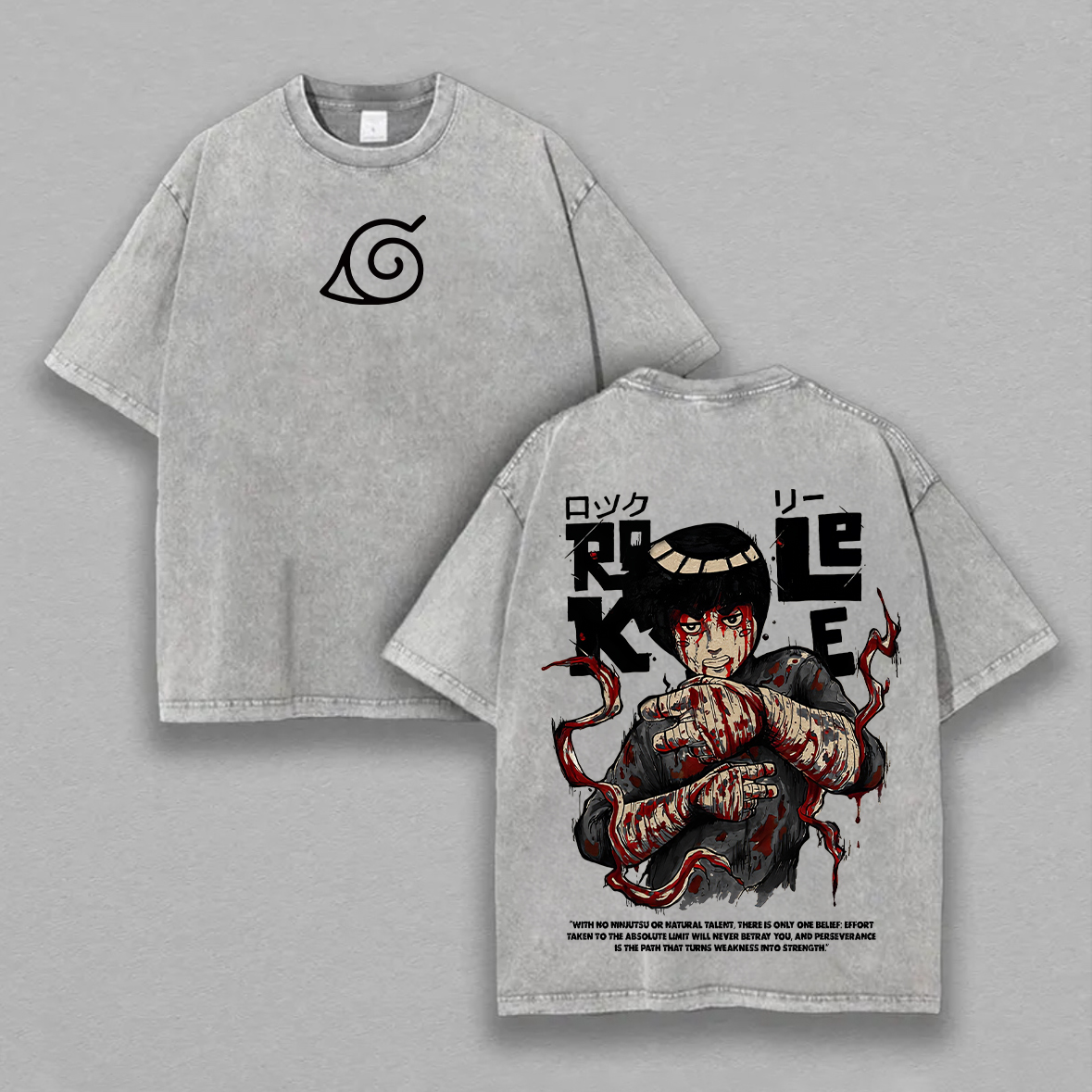 Naruto Rock Lee Printed Unisex Washed T-Shirt Image - 2