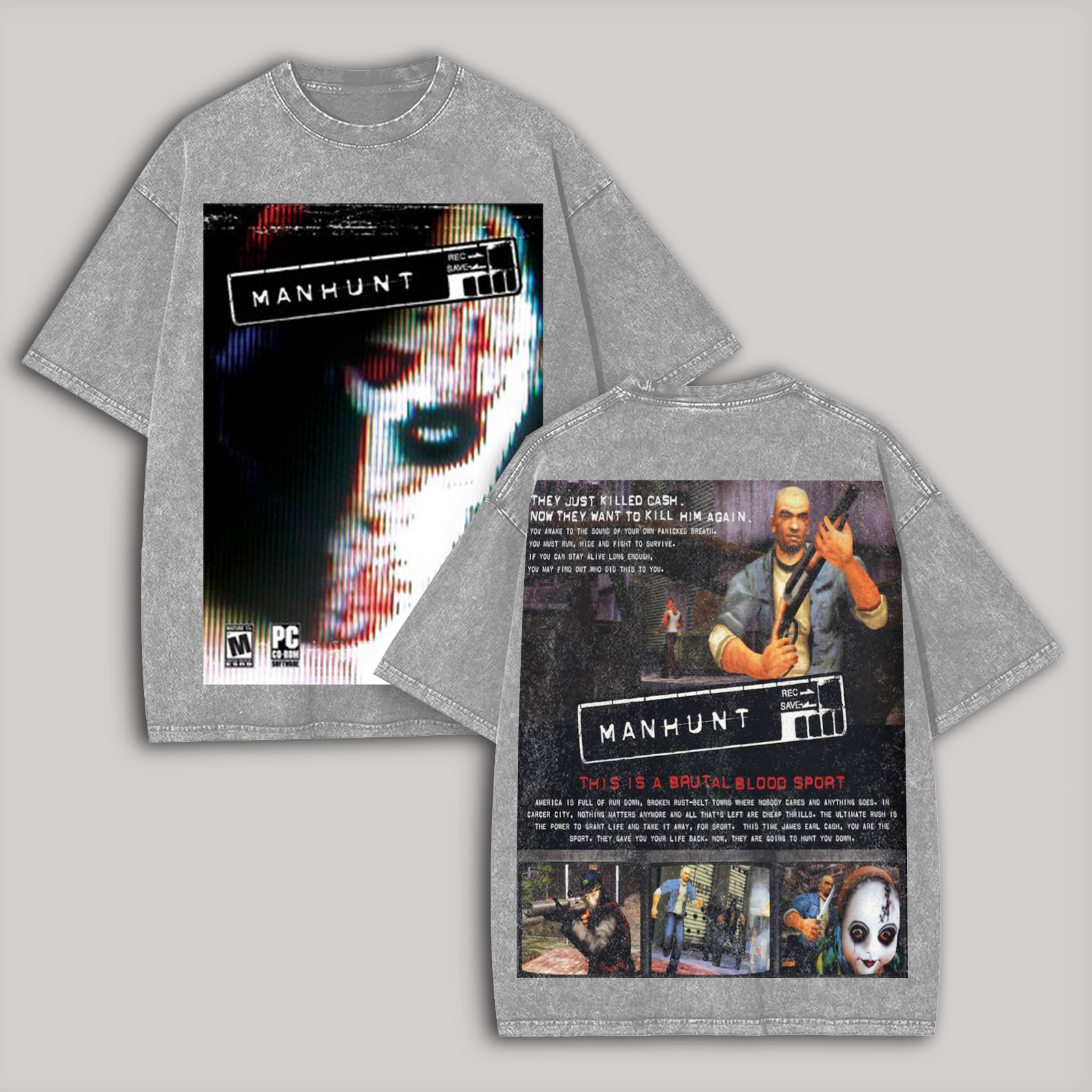 Manhunt PS2 Horror Game Printed Unisex Washed T-Shirt Image - 2