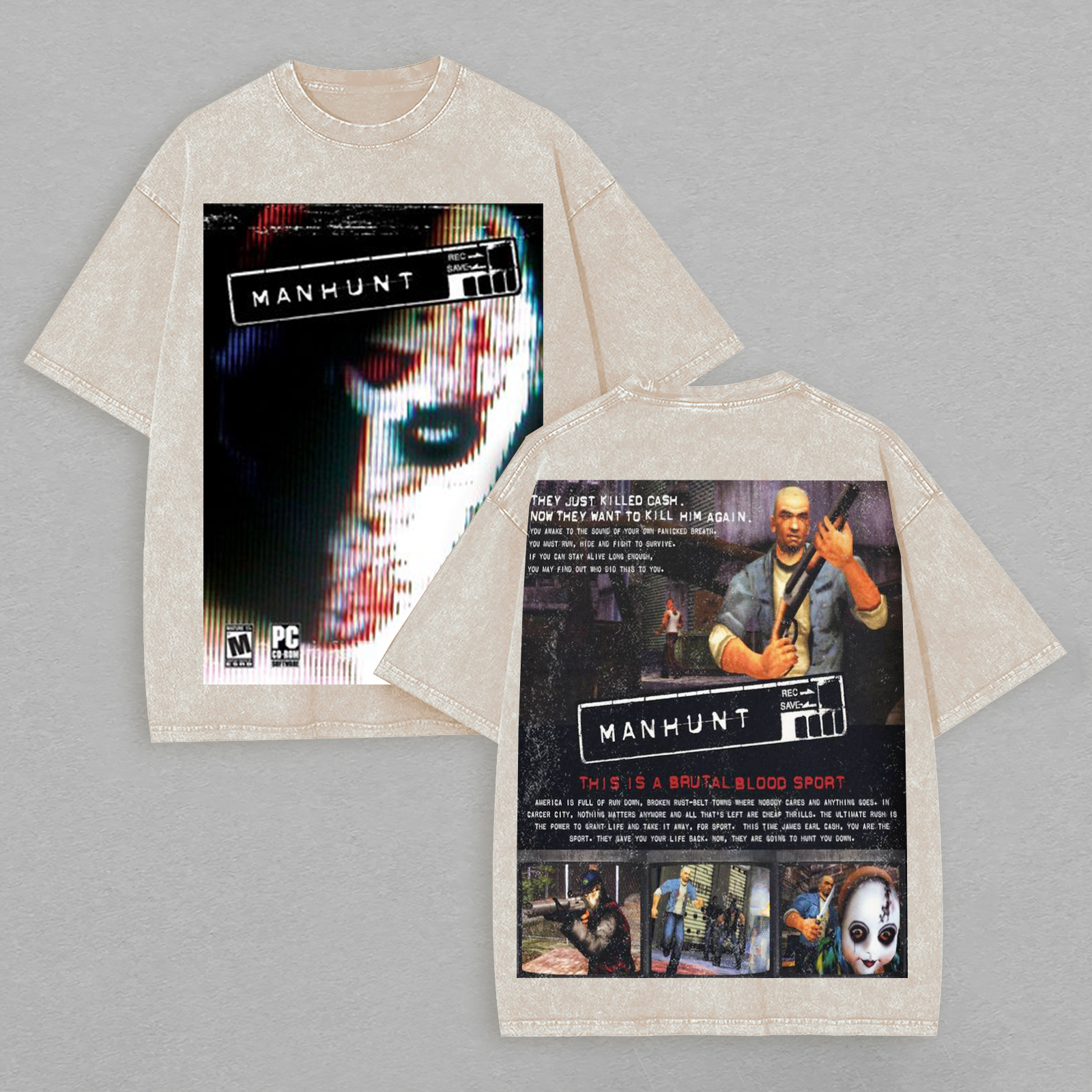 Manhunt PS2 Horror Game Printed Unisex Washed T-Shirt Image - 3