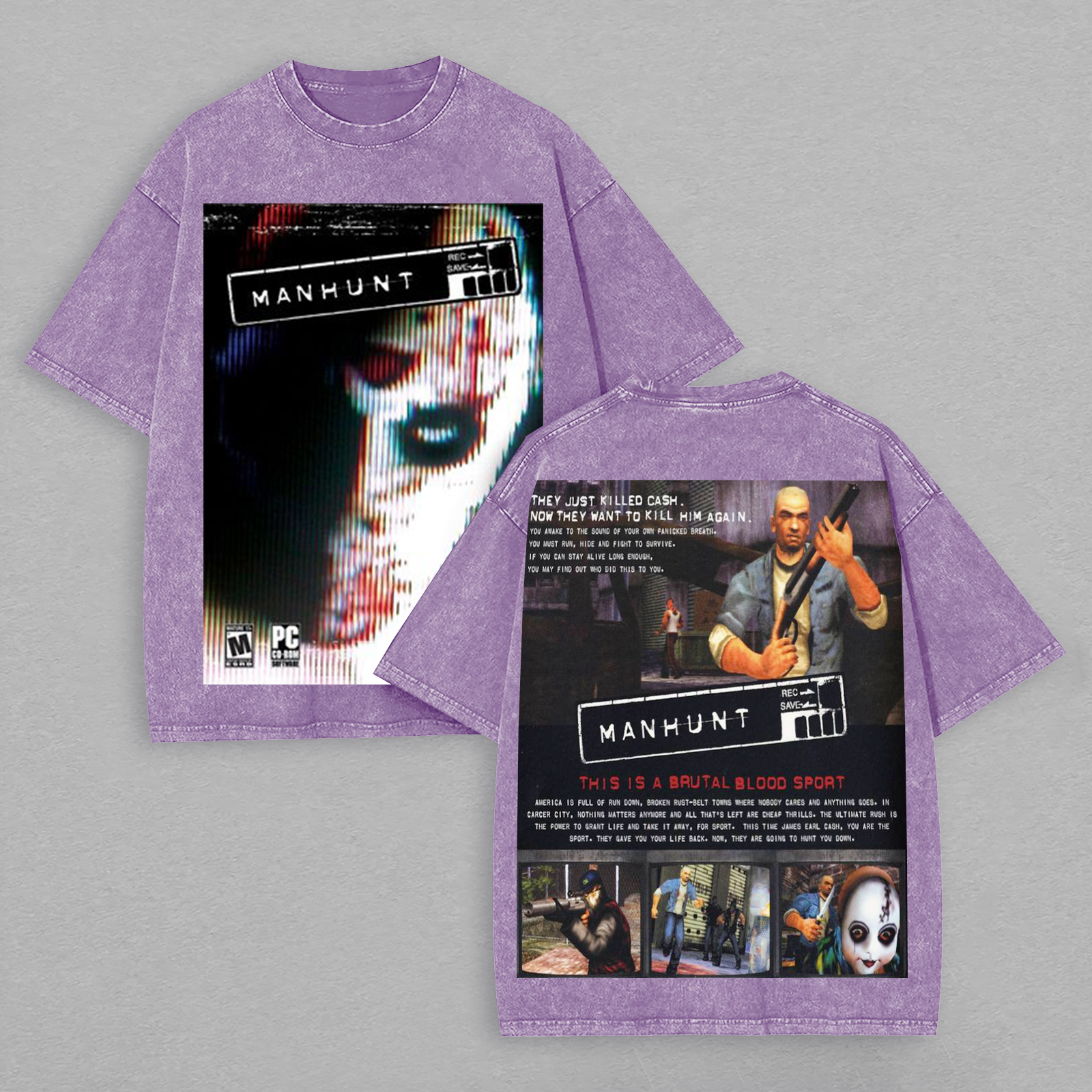 Manhunt PS2 Horror Game Printed Unisex Washed T-Shirt Image - 5