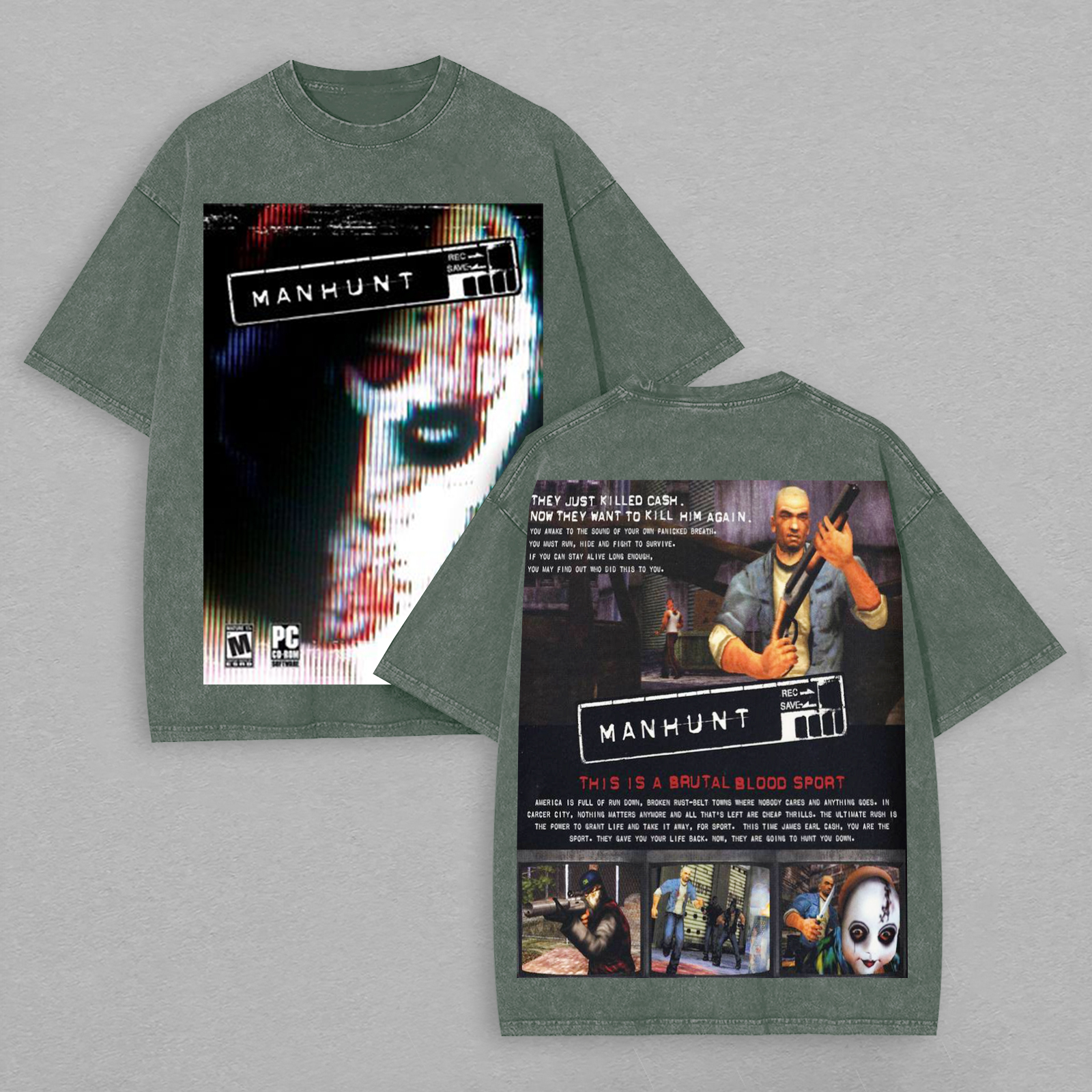 Manhunt PS2 Horror Game Printed Unisex Washed T-Shirt Image - 7