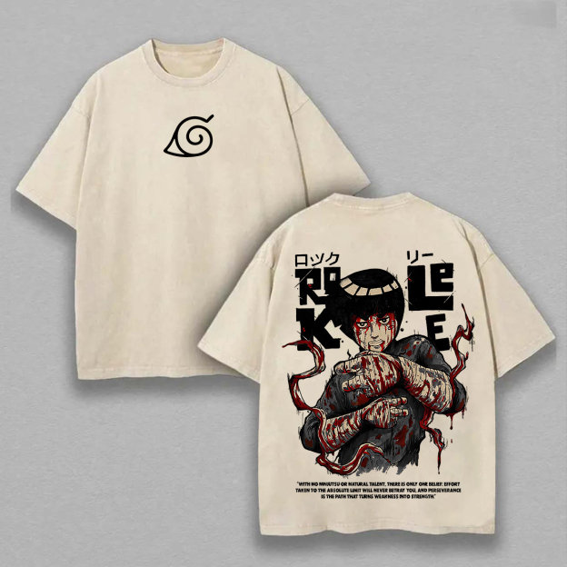 Naruto Rock Lee Printed Unisex Washed T-Shirt Image - 3