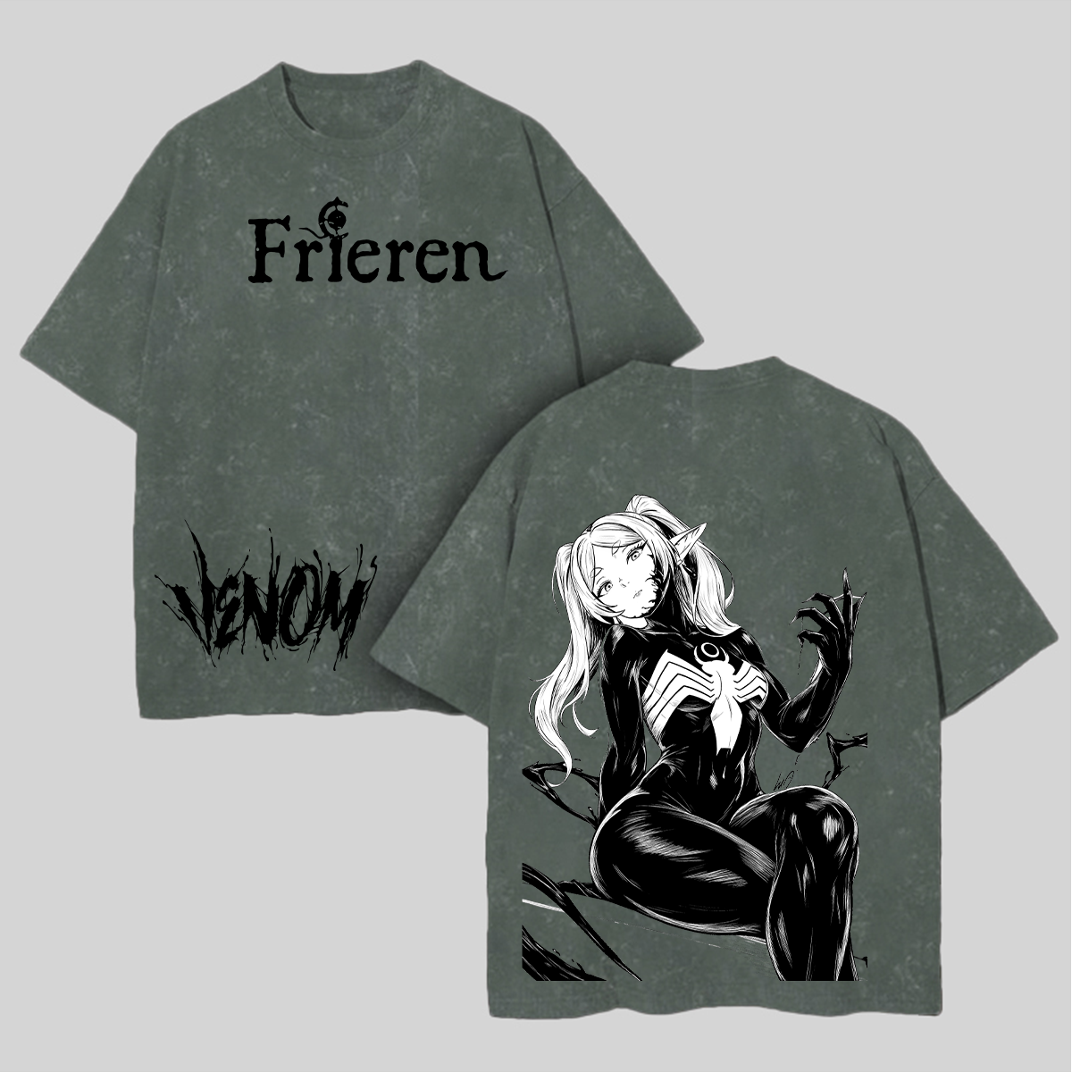 Frieren Venom Printed Unisex Washed T-Shirt Image - 6