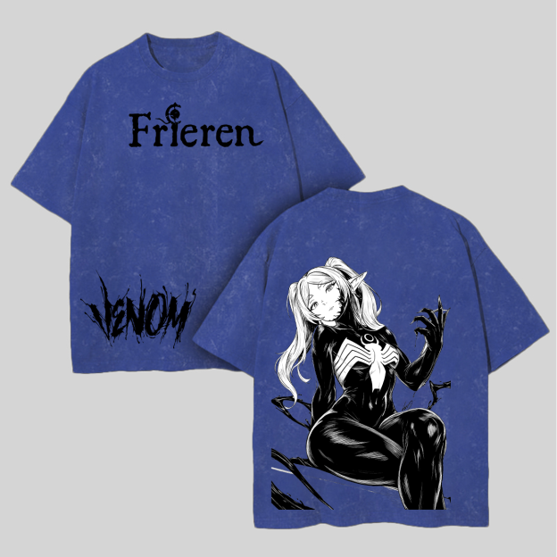Frieren Venom Printed Unisex Washed T-Shirt Image - 8