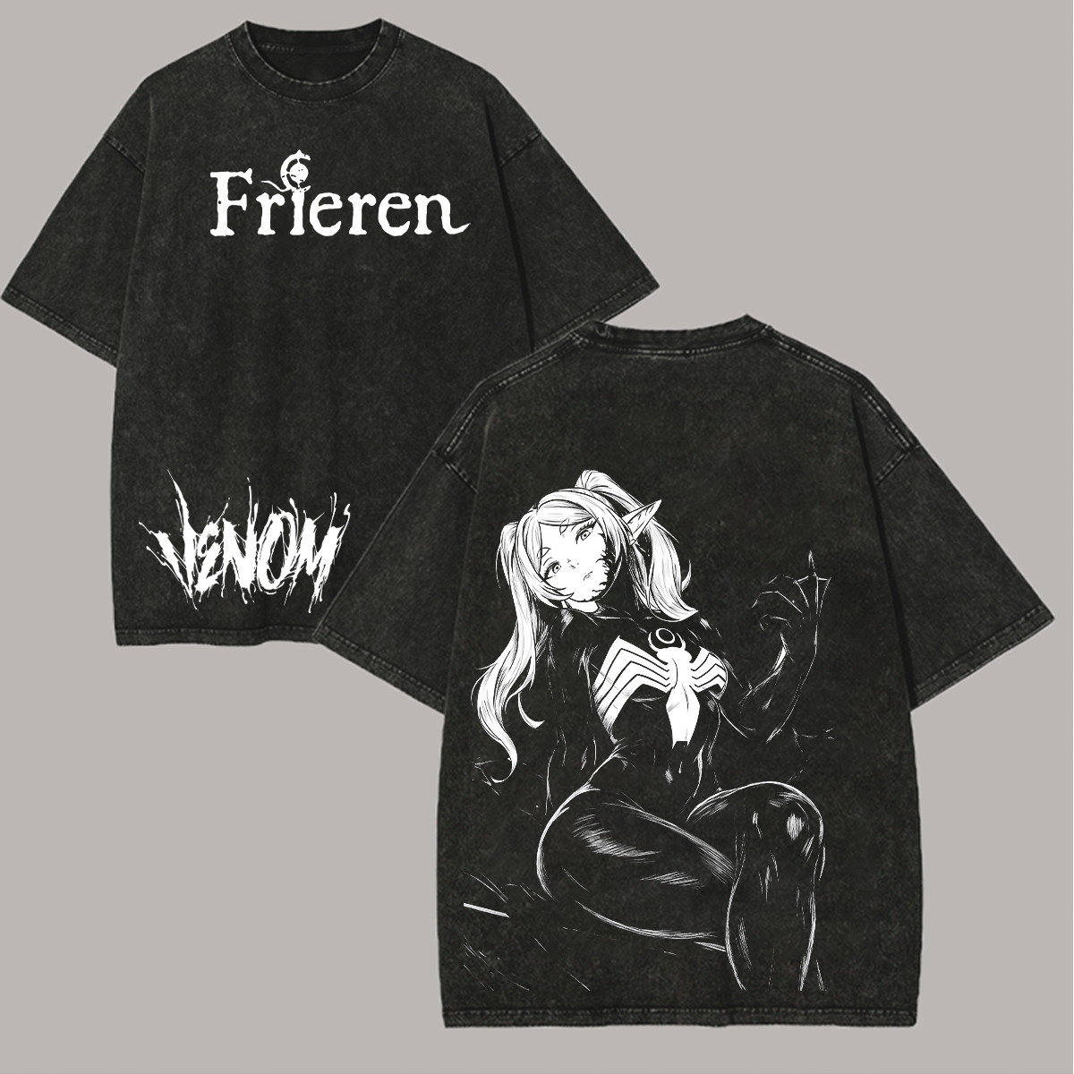 Frieren Venom Printed Unisex Washed T-Shirt Image - 3