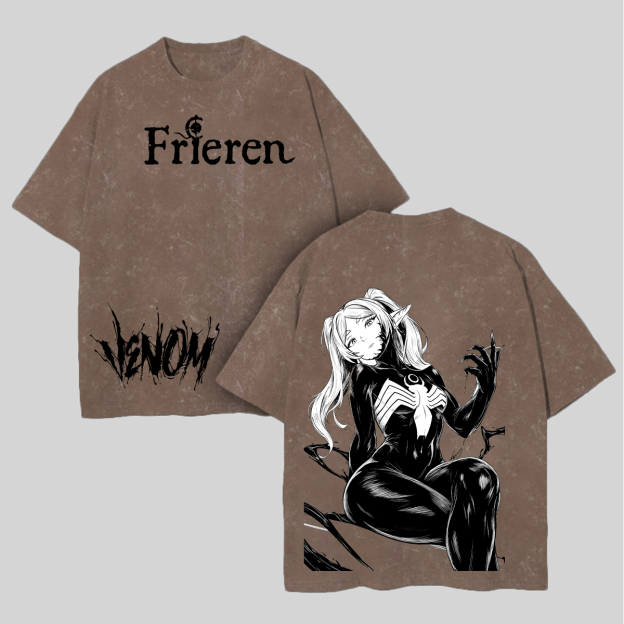 Frieren Venom Printed Unisex Washed T-Shirt Image - 5
