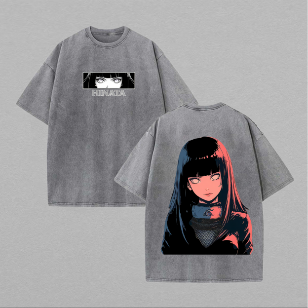 Naruto Hinata Hyuga Printed Unisex Washed T-Shirt Image - 3