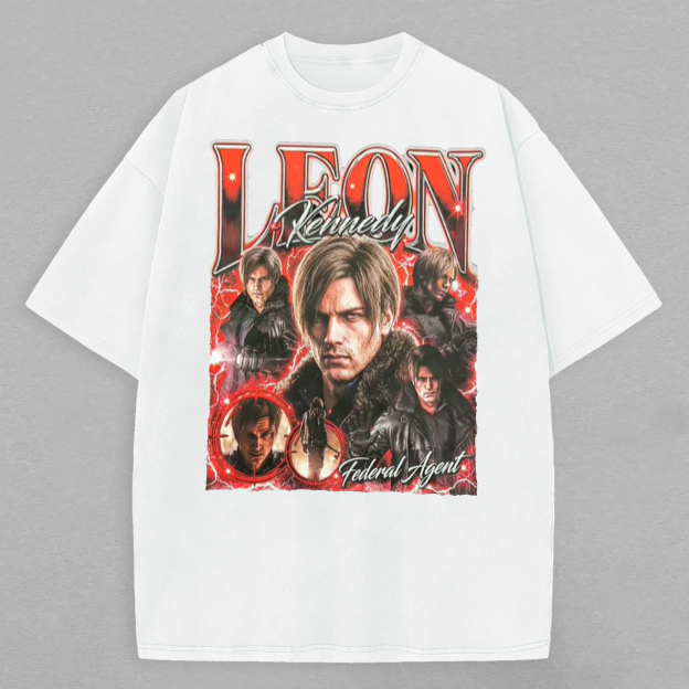 Resident Evil Leon S. Kennedy Printed Oversized Unisex T-shirt Image - 2