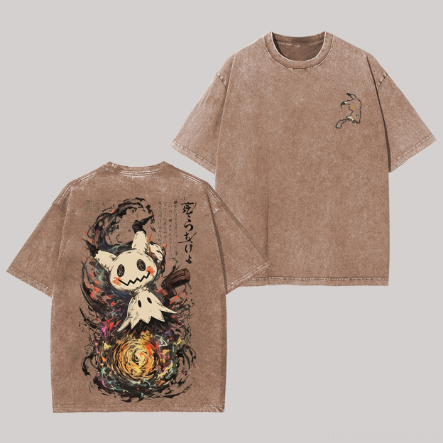 Mimikyu Printed Unisex Washed T-Shirt Image - 6