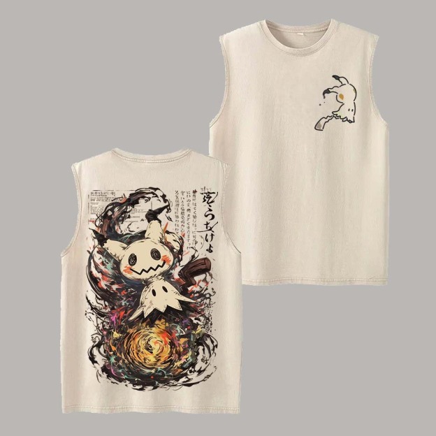Pokémon Mimikyu Printed Men's Washed Vest Image - 1
