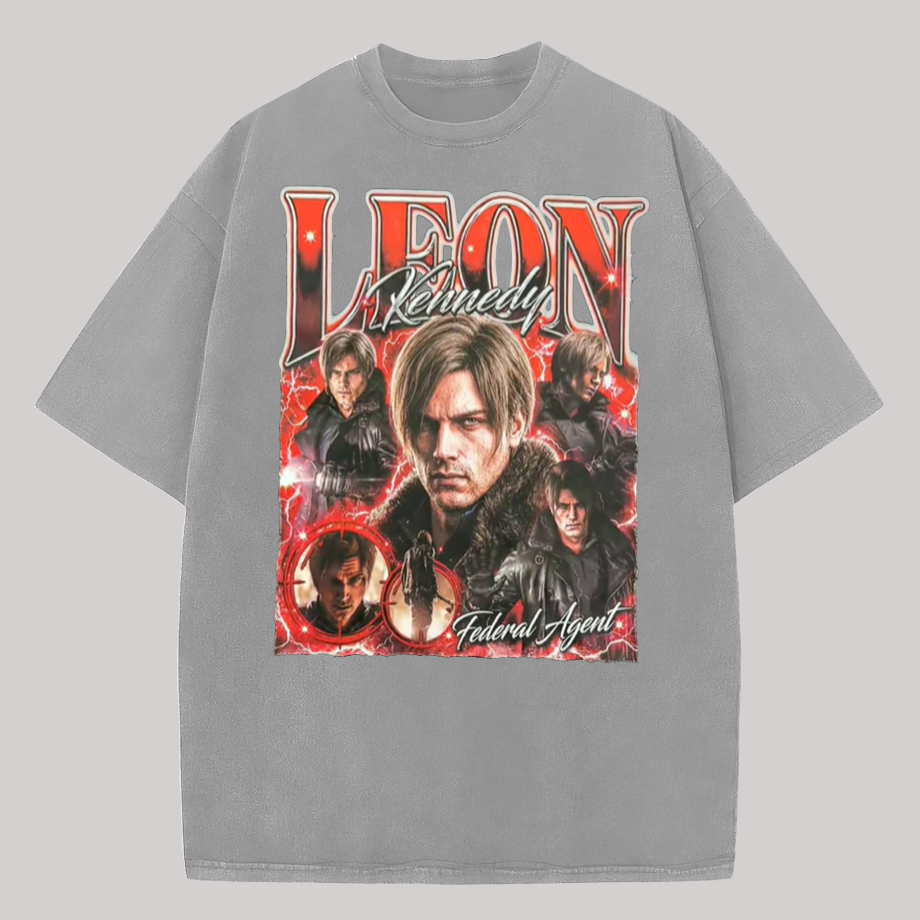Resident Evil Leon S. Kennedy Printed Oversized Unisex T-shirt Image - 3