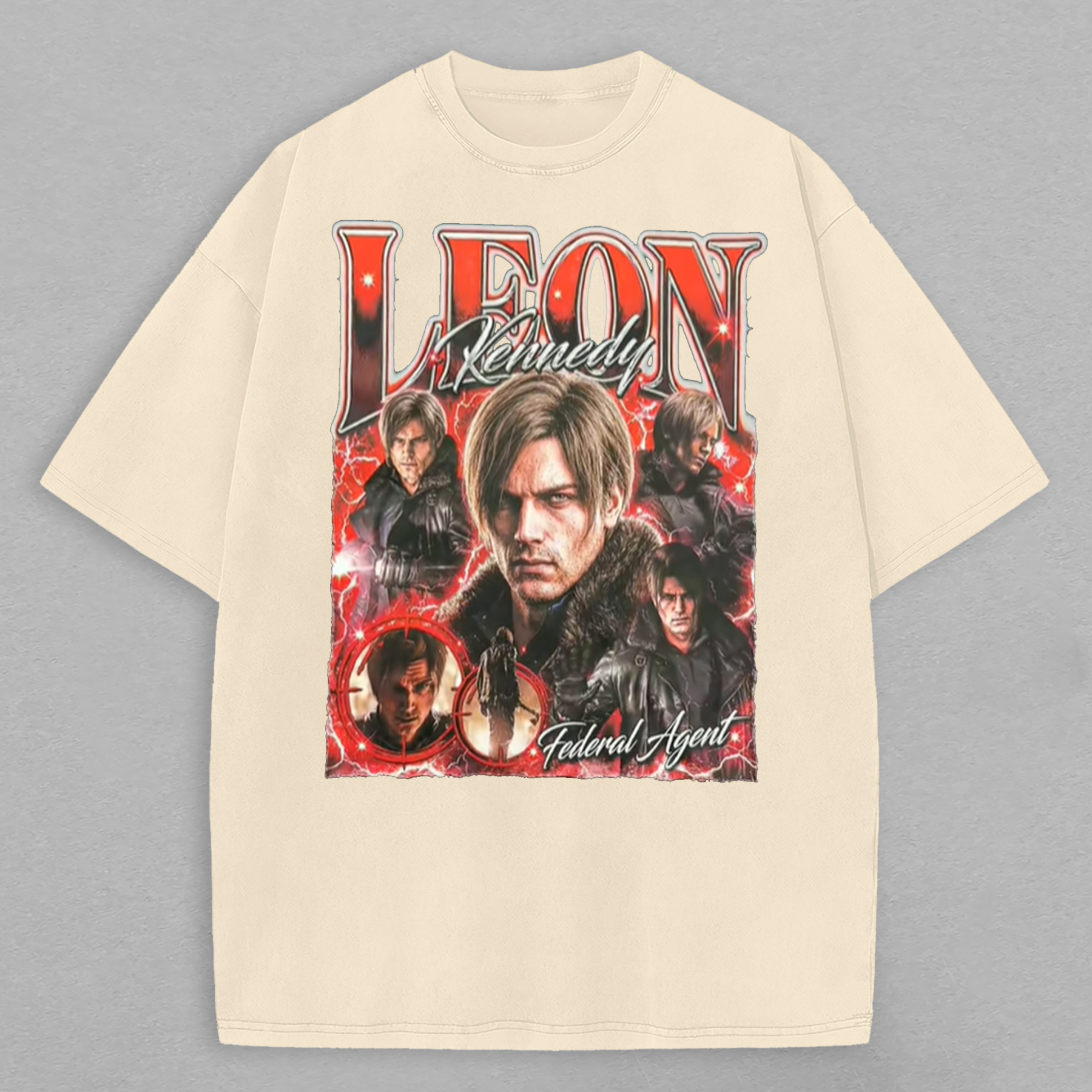 Resident Evil Leon S. Kennedy Printed Oversized Unisex T-shirt Image - 4