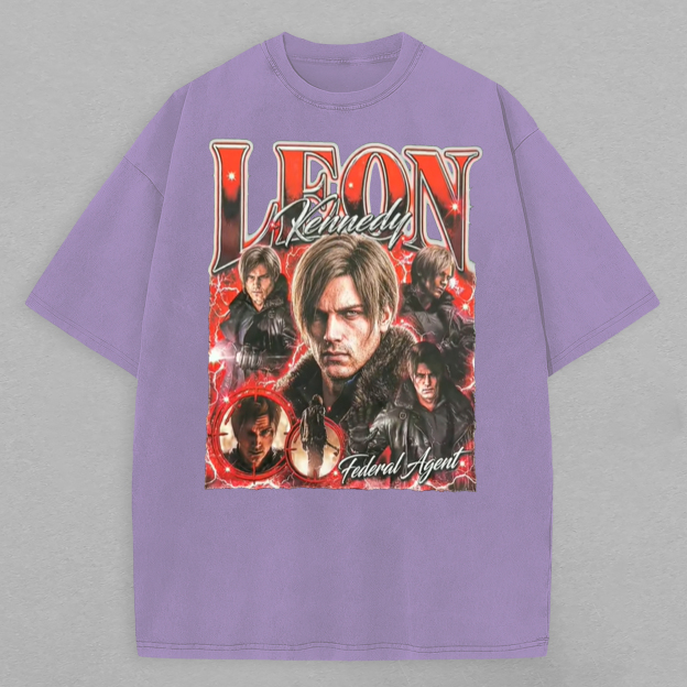 Resident Evil Leon S. Kennedy Printed Oversized Unisex T-shirt Image - 7